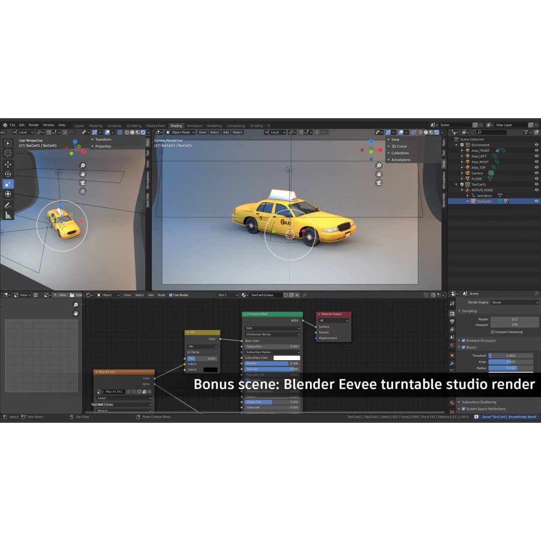 New York Taxi Car 3D Model – Low Poly Game Asset, FBX, Unity, Unreal - View 9