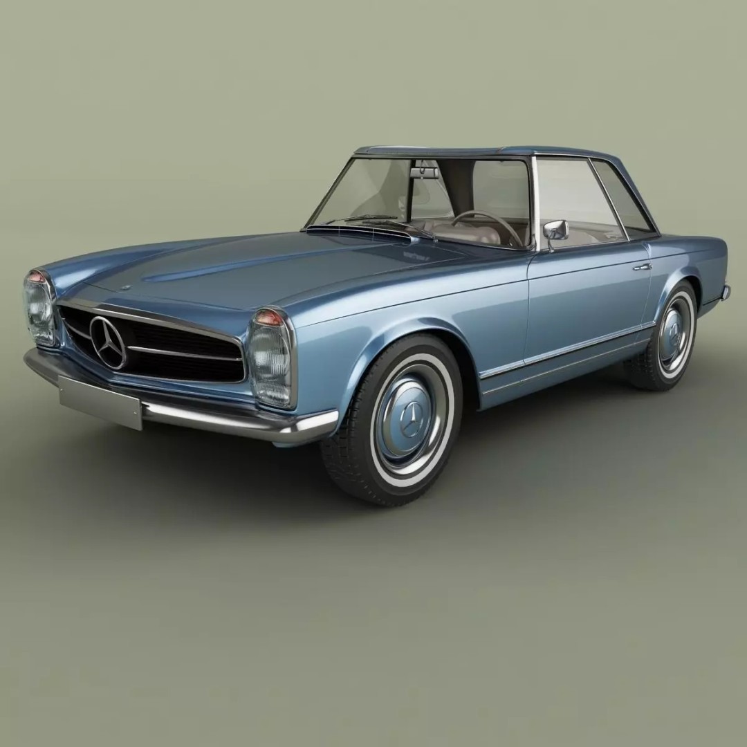 Mercedes 230SL Pagoda 3D Model – High Poly Antique Car, FBX, OBJ - View 2
