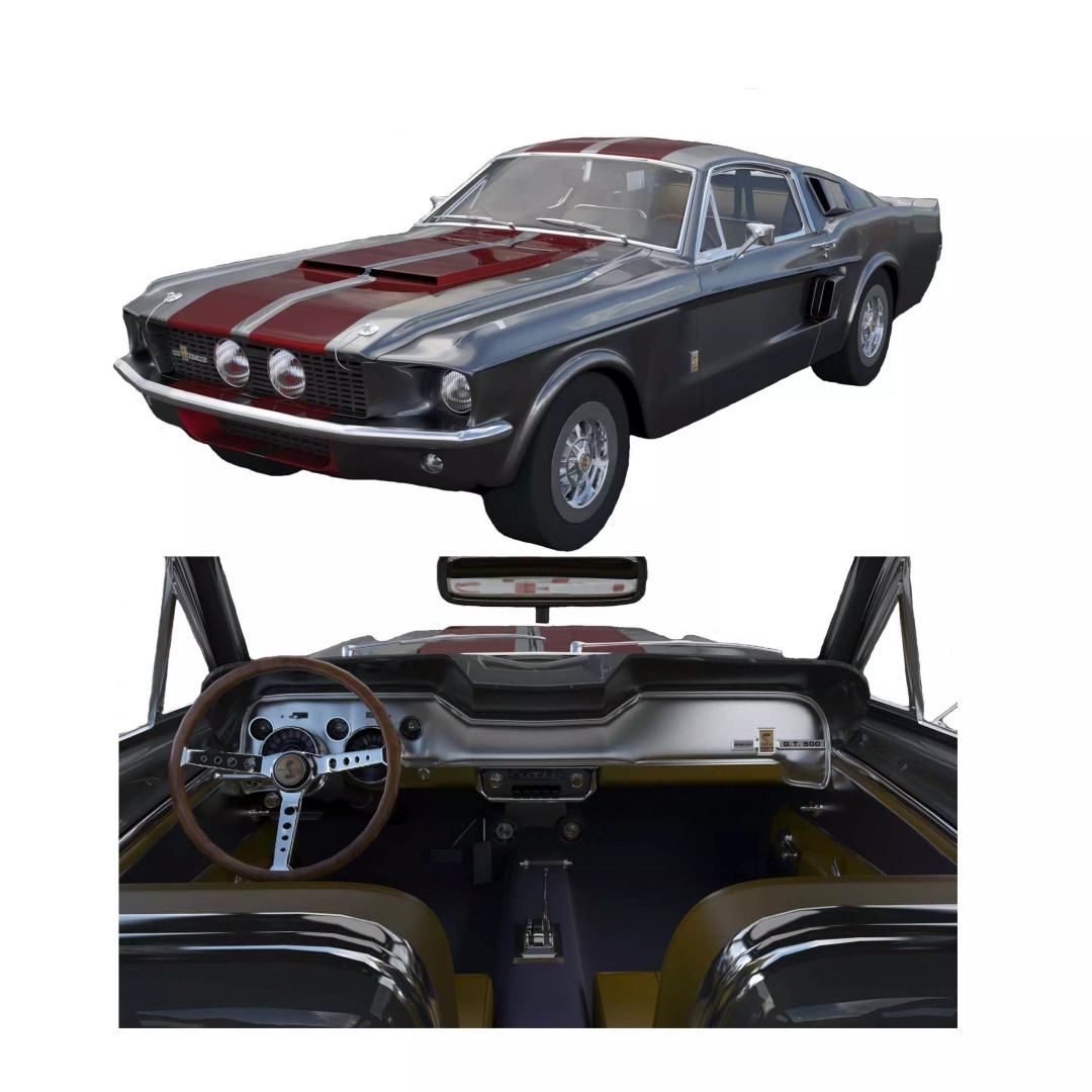 Shelby GT500 1967 3D Model – Low Poly Game Asset, FBX, Rigged - View 2