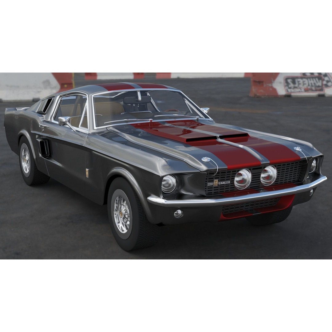 Shelby GT500 1967 3D Model – Low Poly Game Asset, FBX, Rigged - View 22