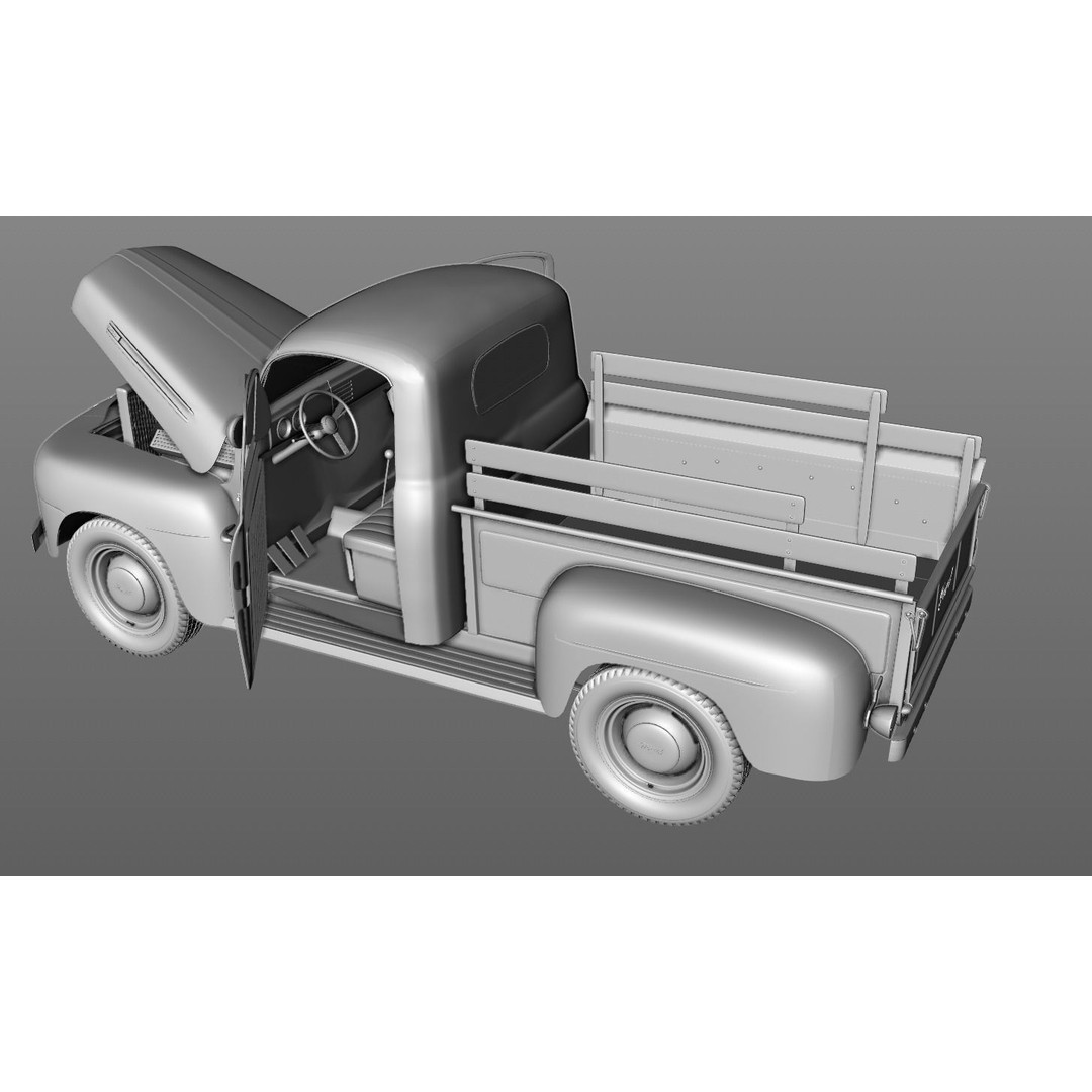 F-1 Pickup 1948 3D Model – High Poly Vintage Truck, FBX, OBJ