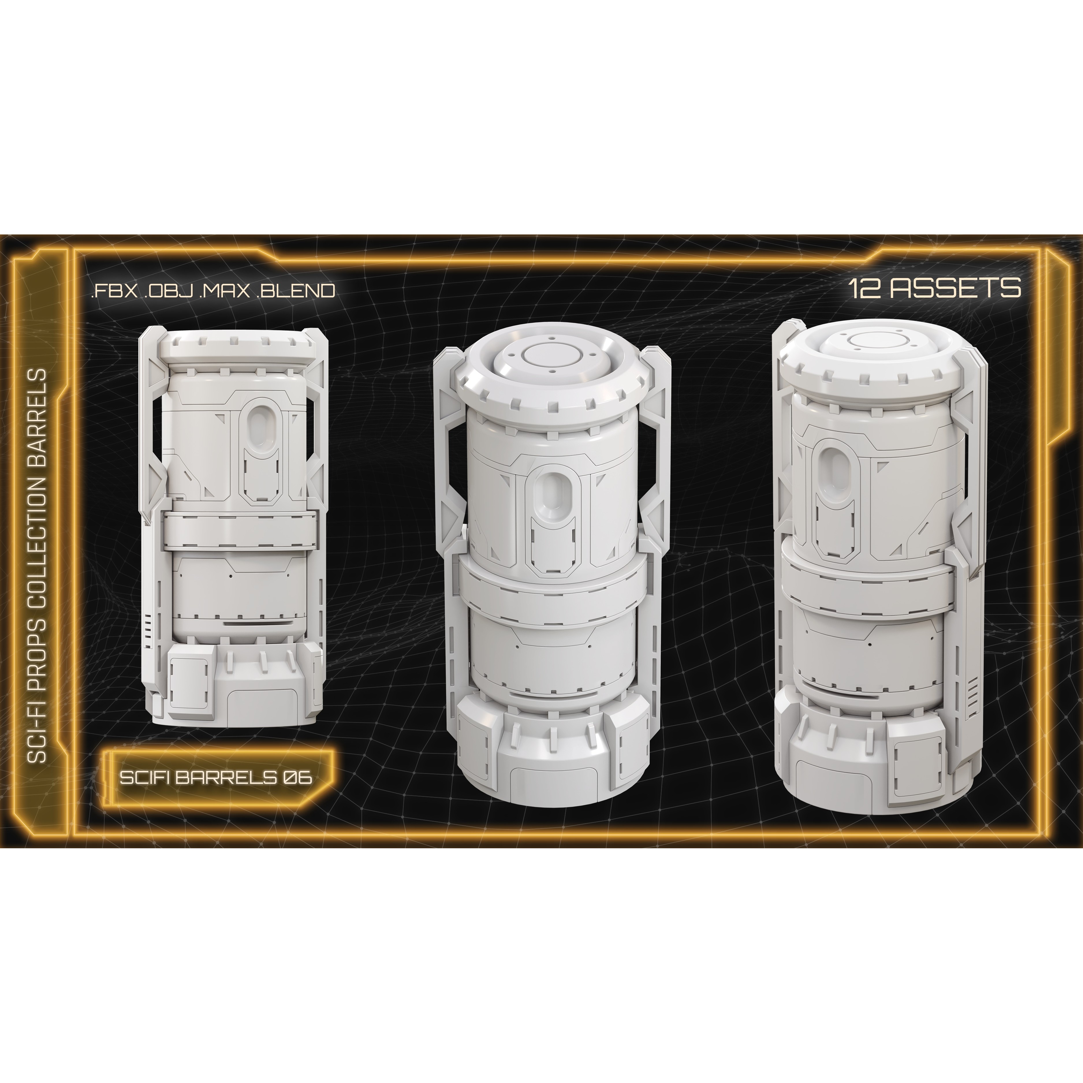 Sci-Fi Props Collection Barrels - Game-Ready 3D Model - View 10