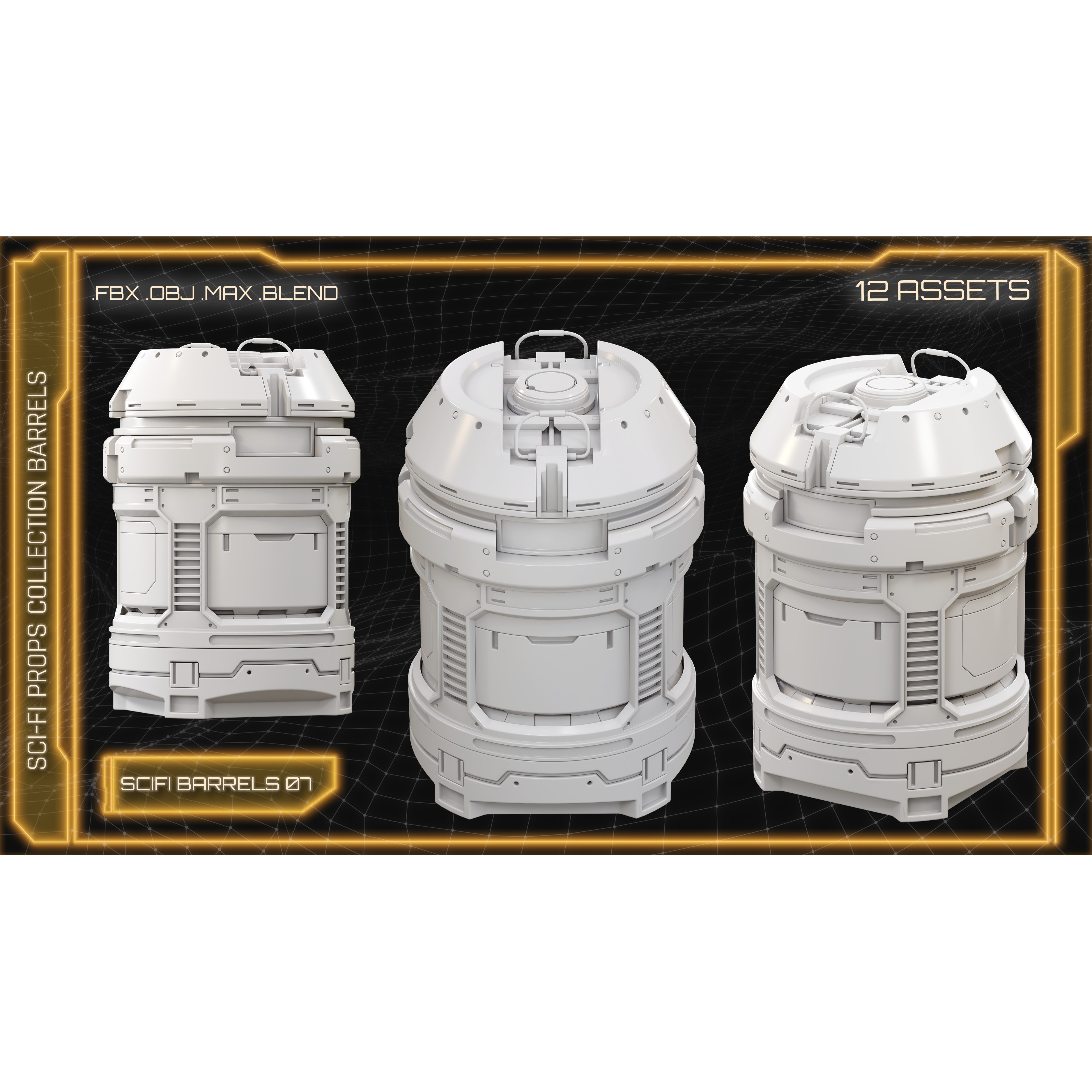 Sci-Fi Props Collection Barrels - Game-Ready 3D Model - View 11