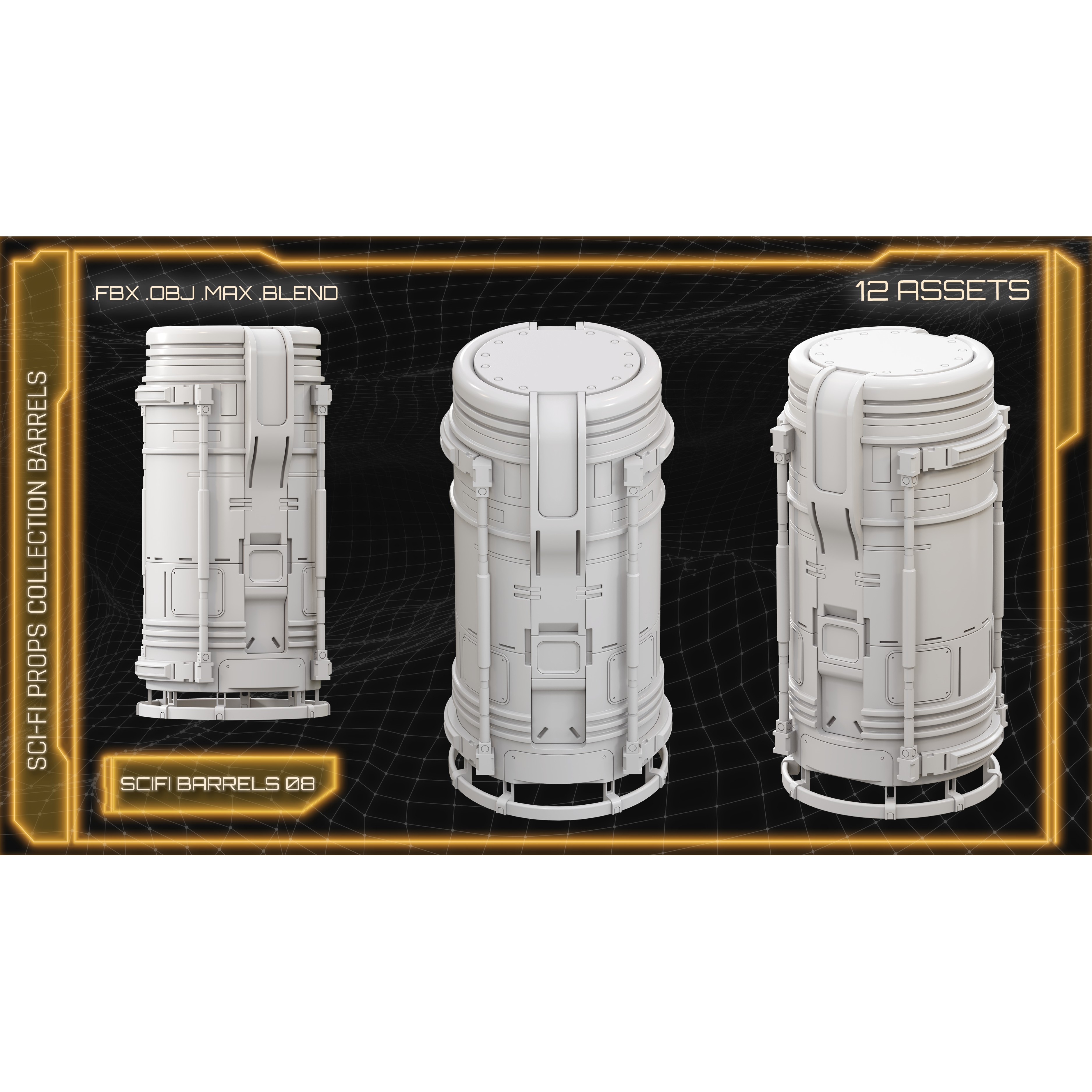 Sci-Fi Props Collection Barrels - Game-Ready 3D Model - View 12
