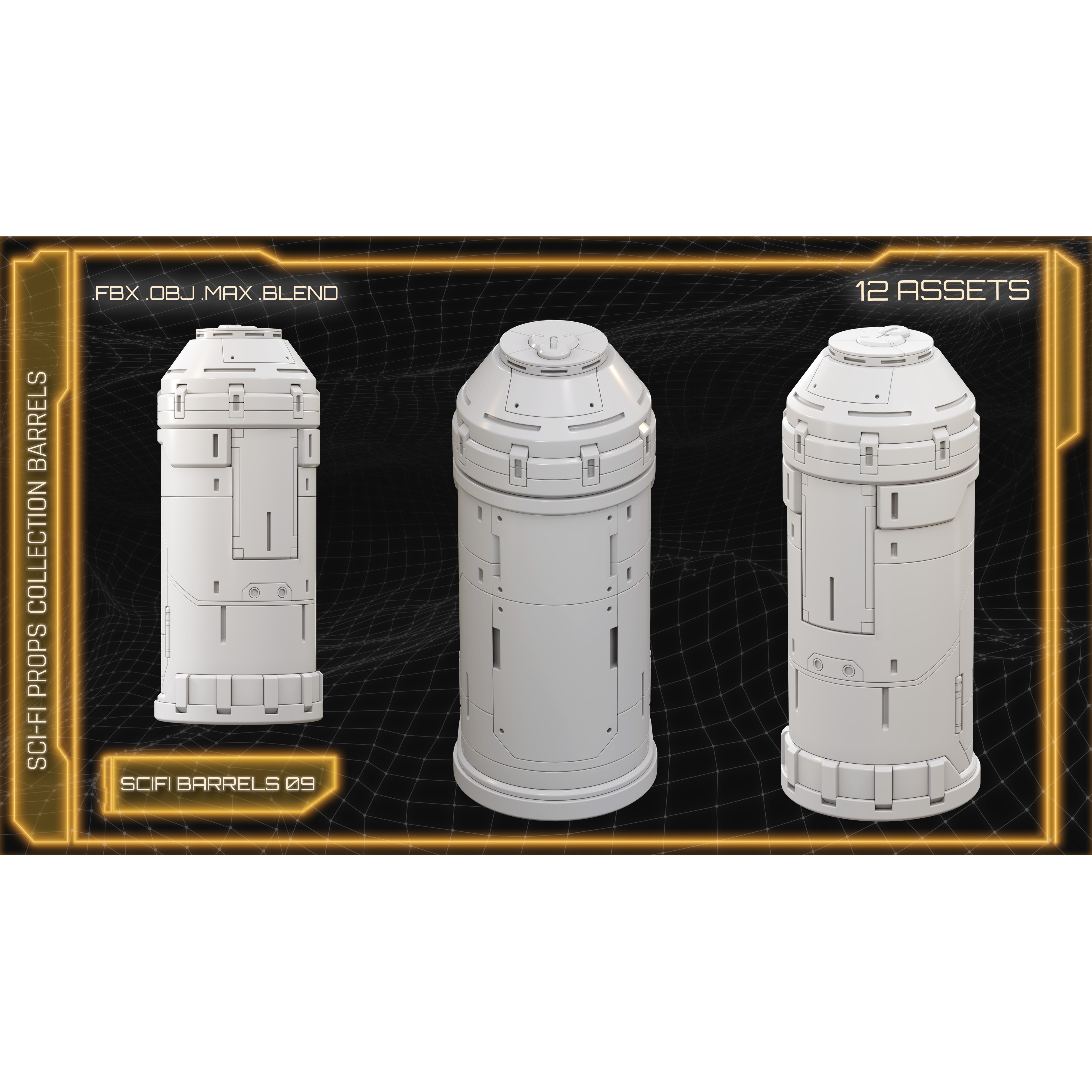 Sci-Fi Props Collection Barrels - Game-Ready 3D Model - View 13