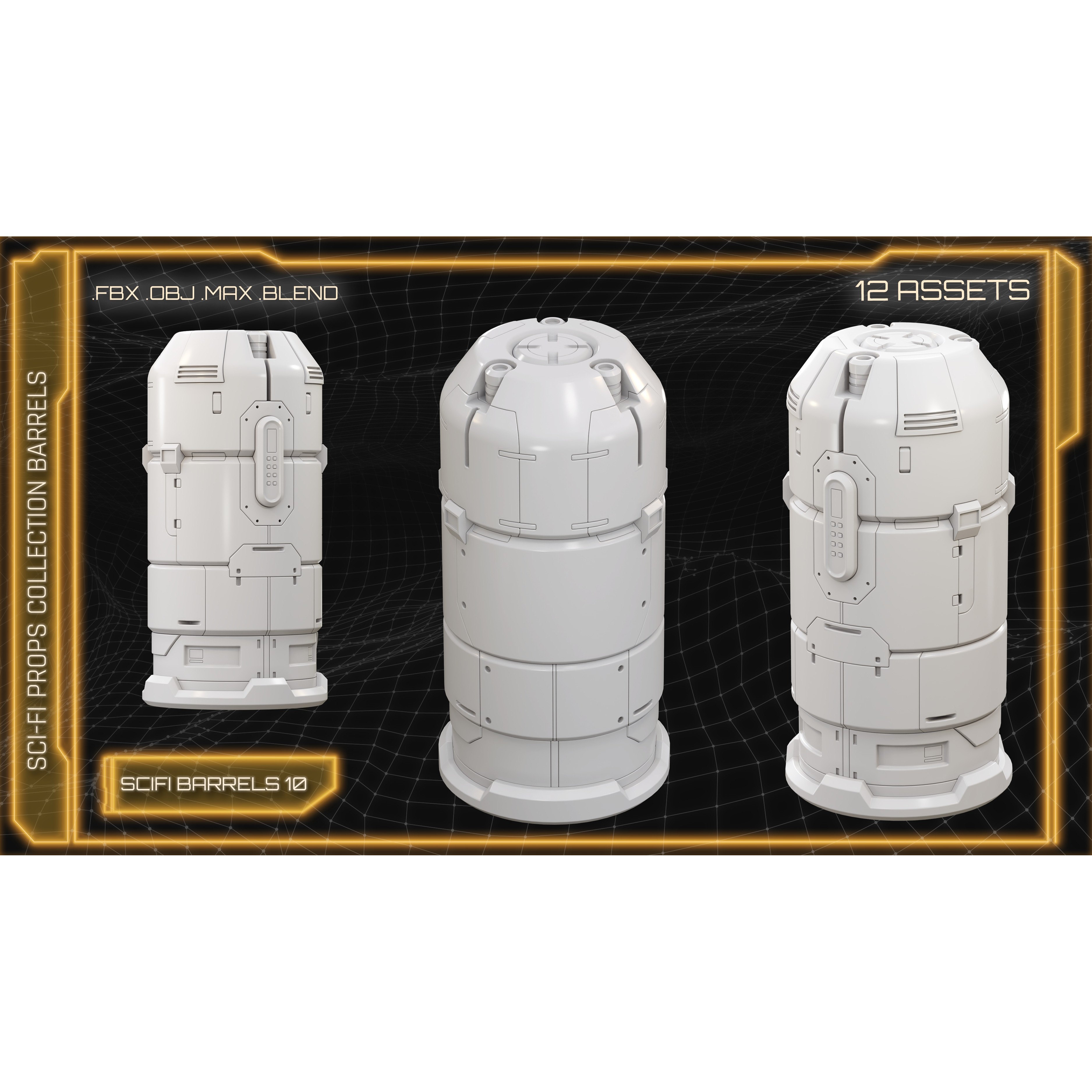 Sci-Fi Props Collection Barrels - Game-Ready 3D Model - View 14