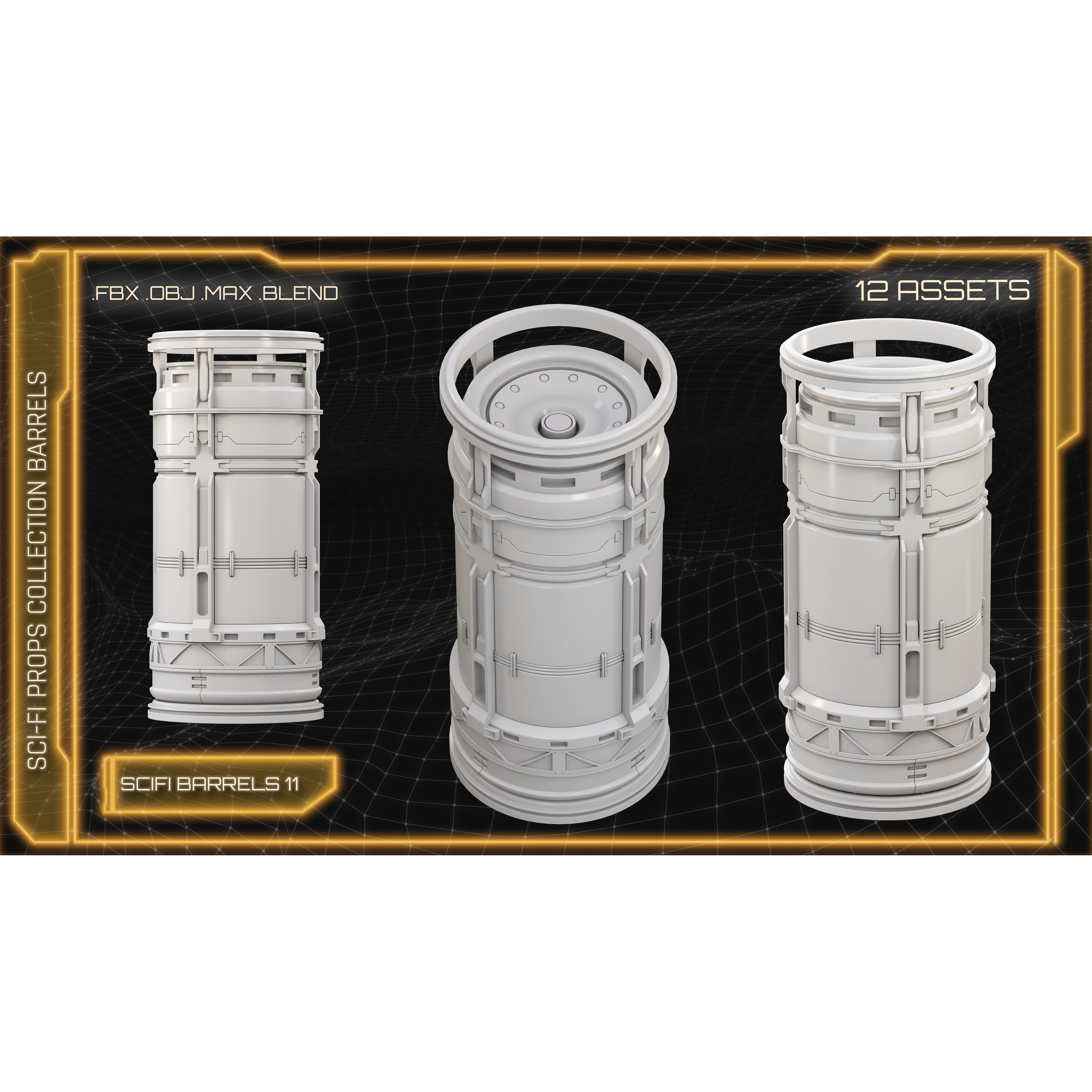 Sci-Fi Props Collection Barrels - Game-Ready 3D Model - View 15