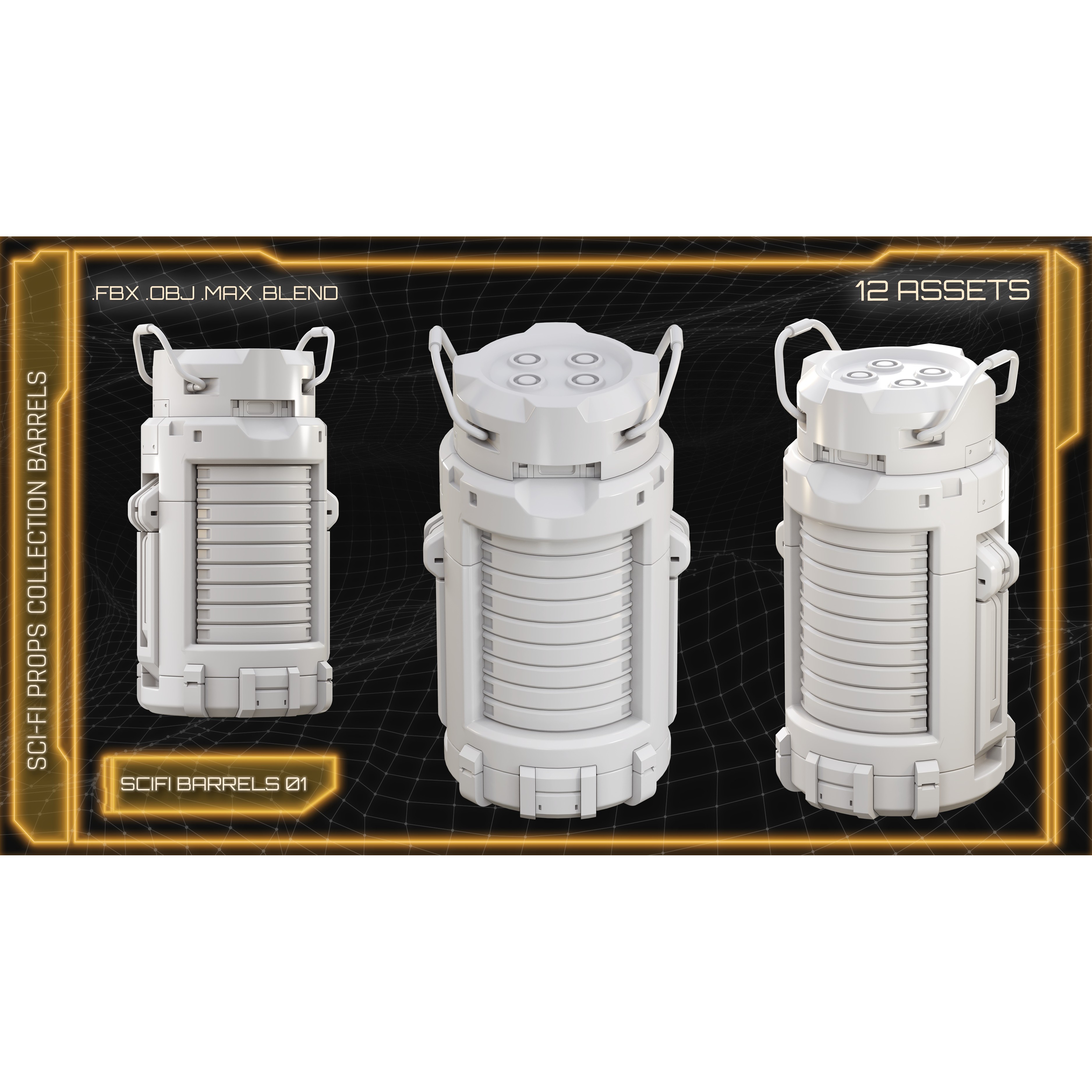Sci-Fi Props Collection Barrels - Game-Ready 3D Model - View 5