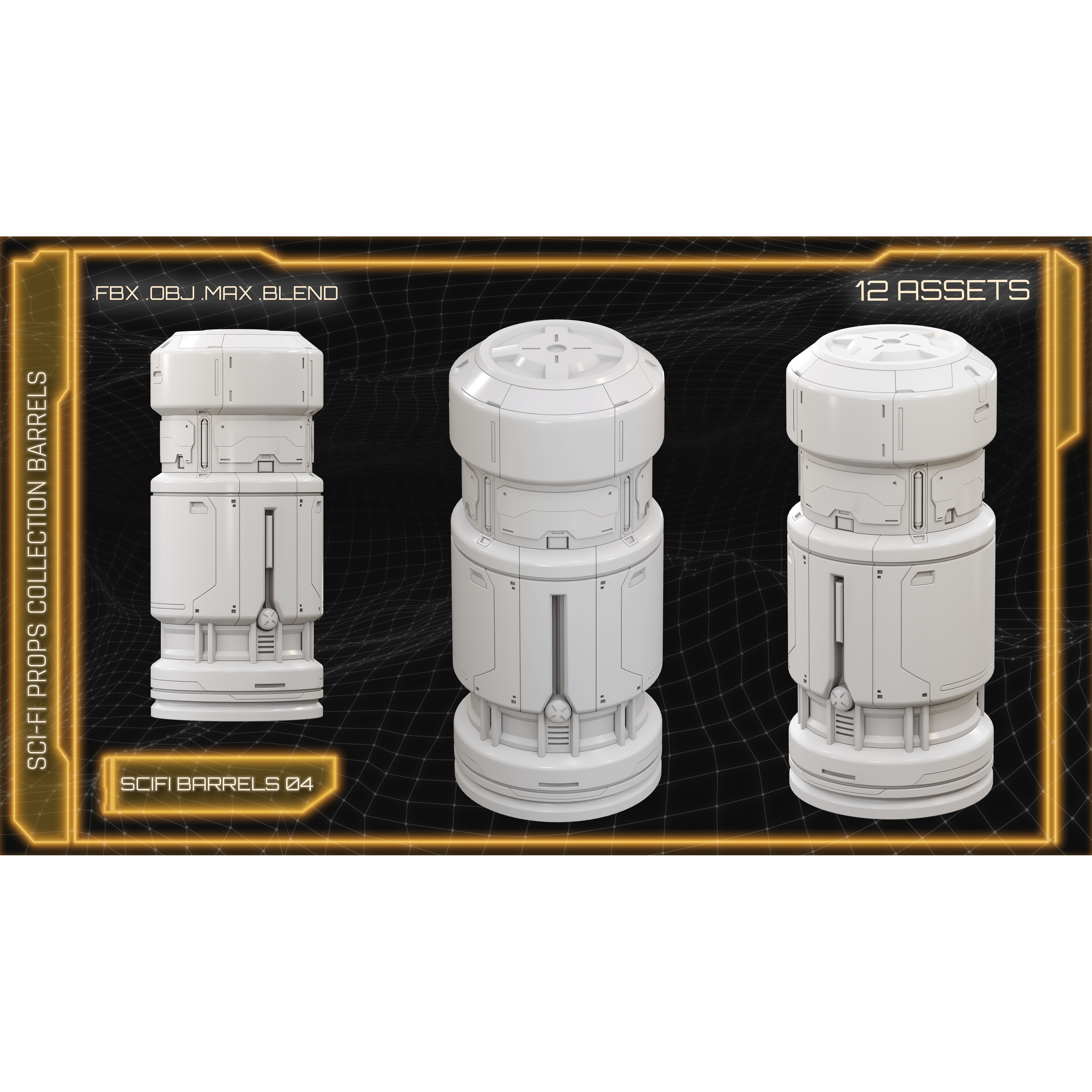 Sci-Fi Props Collection Barrels - Game-Ready 3D Model - View 8