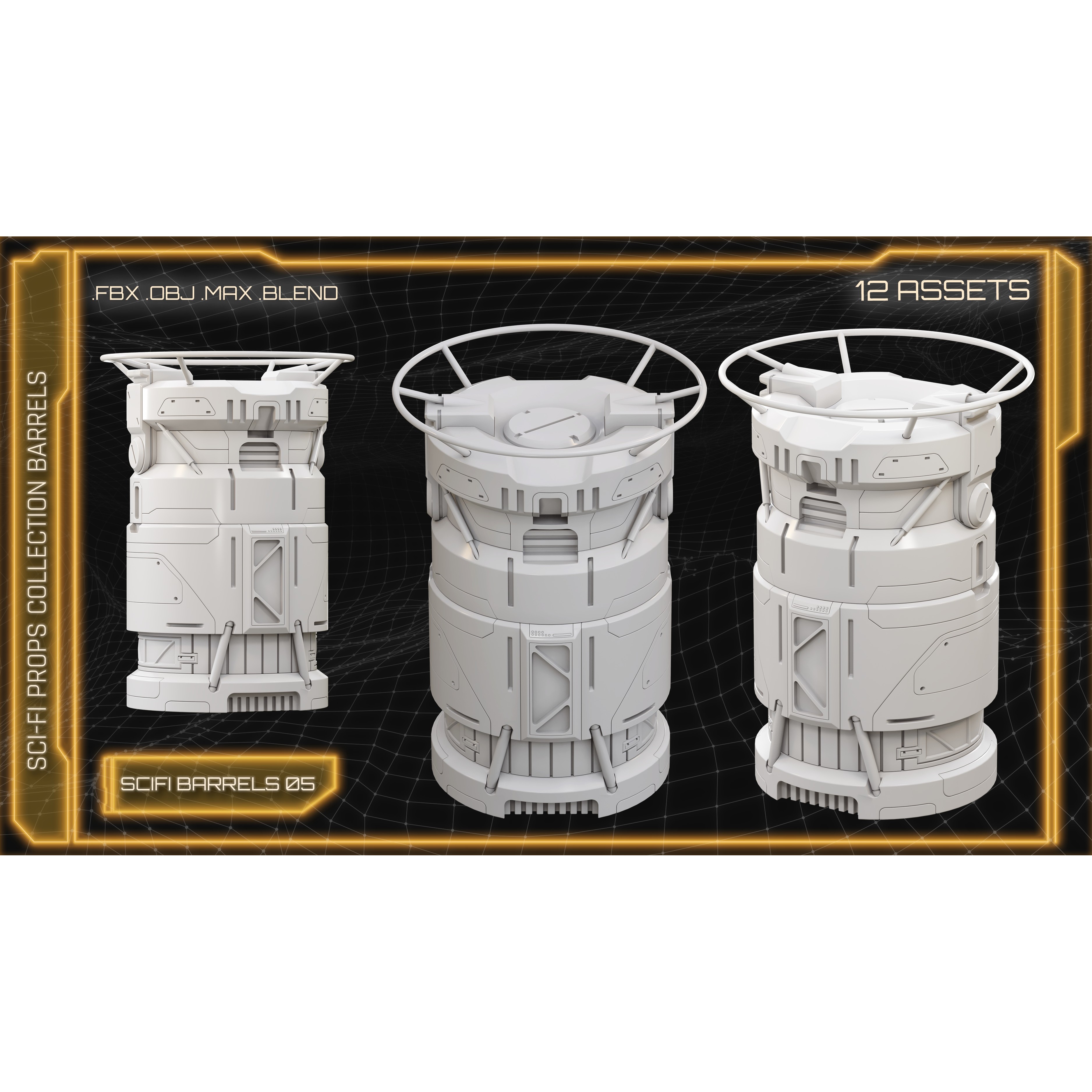 Sci-Fi Props Collection Barrels - Game-Ready 3D Model - View 9