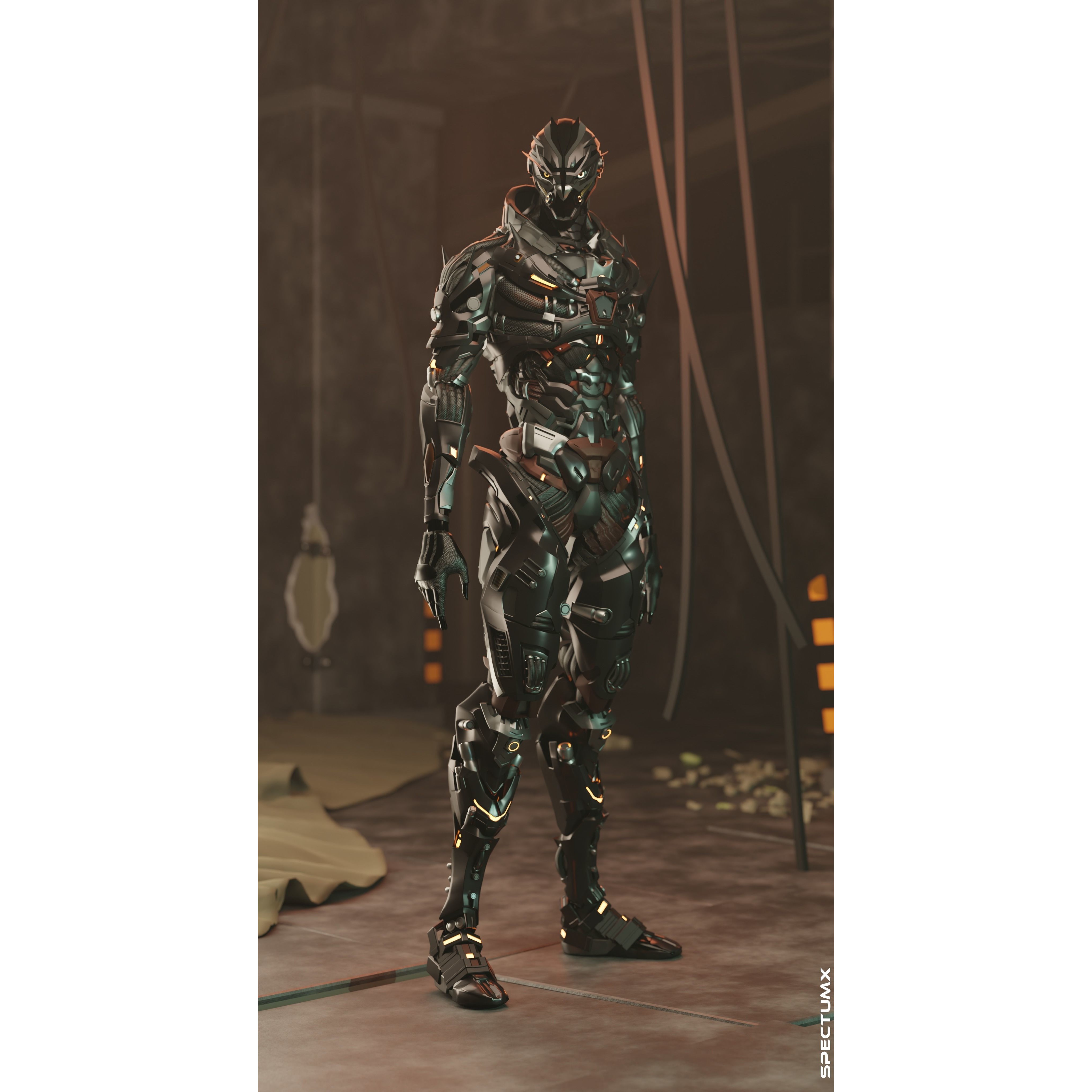 Cyberpunk Combat Armor Character - Low-Poly 3D Model - View 11