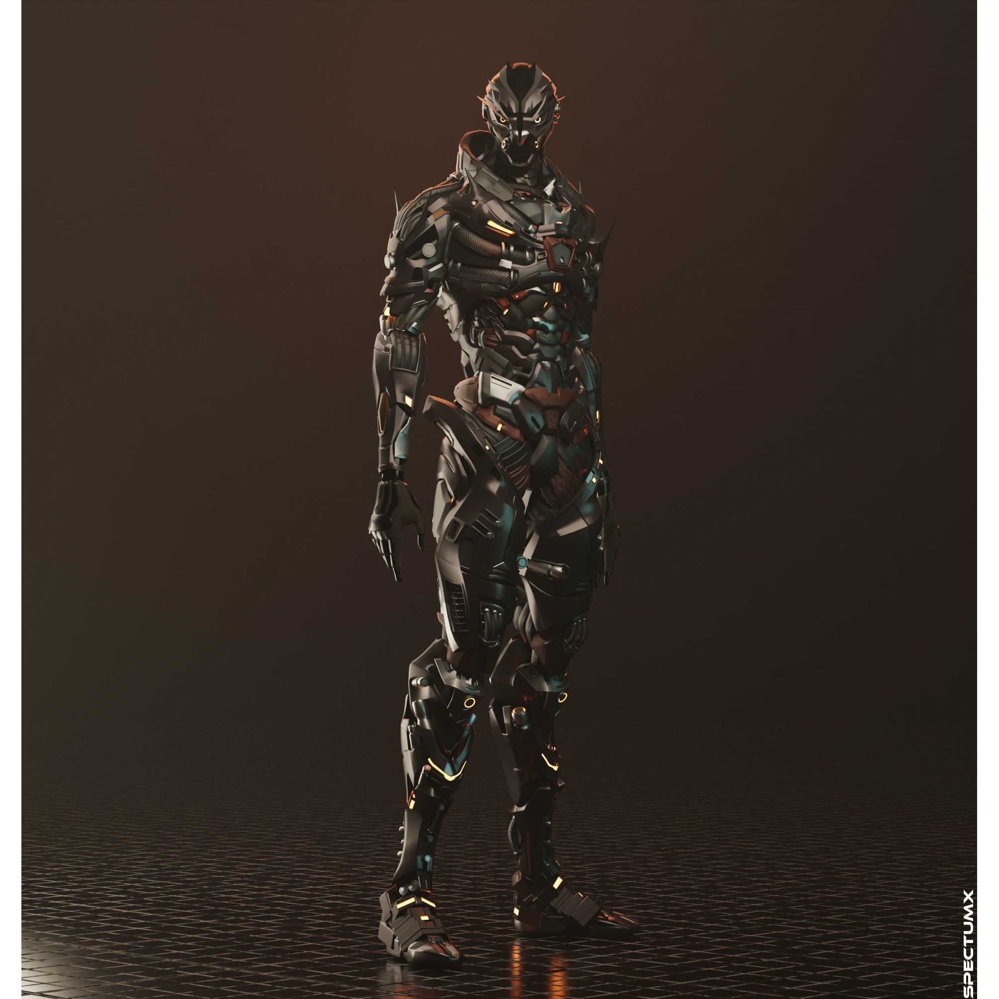 Cyberpunk Combat Armor Character - Low-Poly 3D Model - View 12