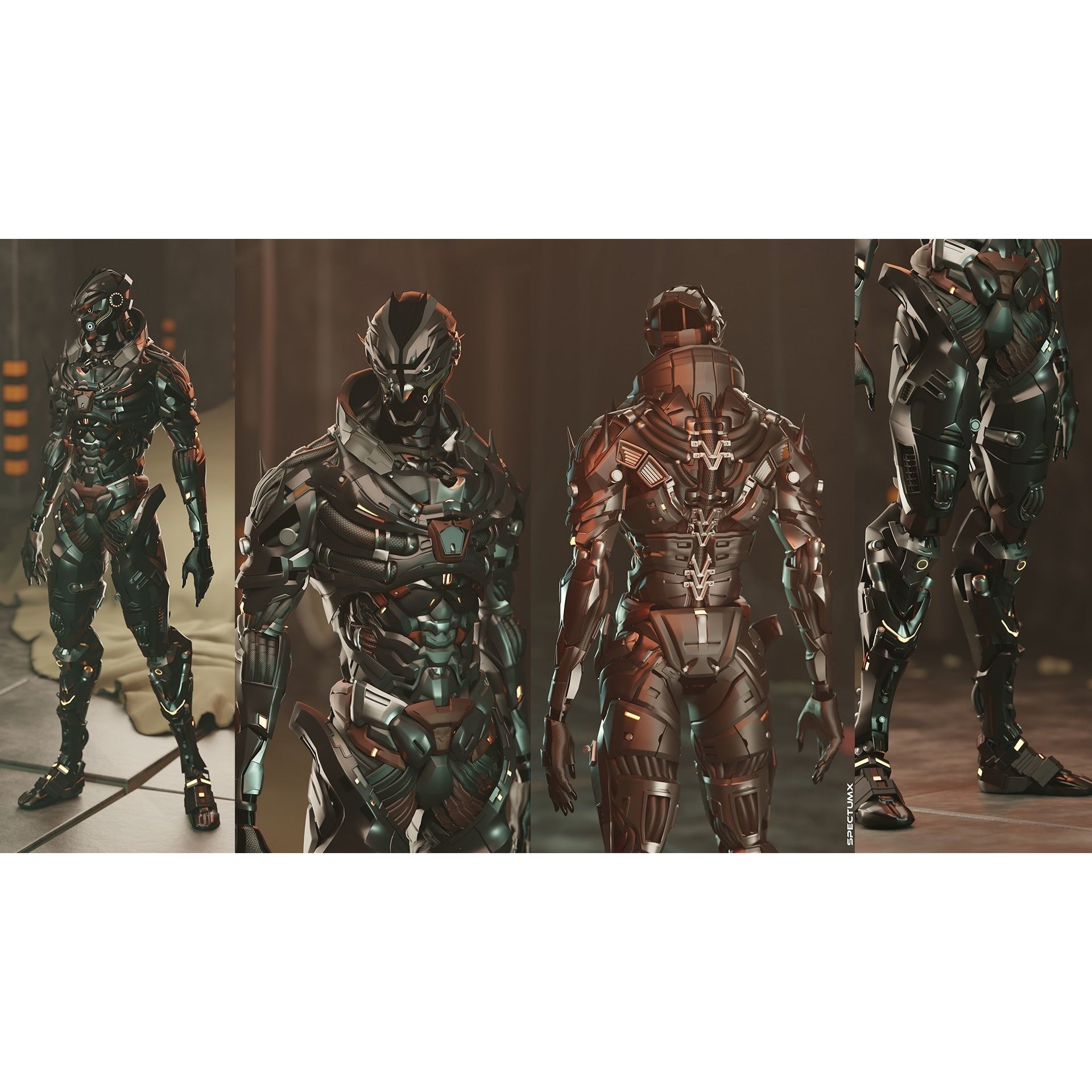 Cyberpunk Combat Armor Character - Low-Poly 3D Model - View 3