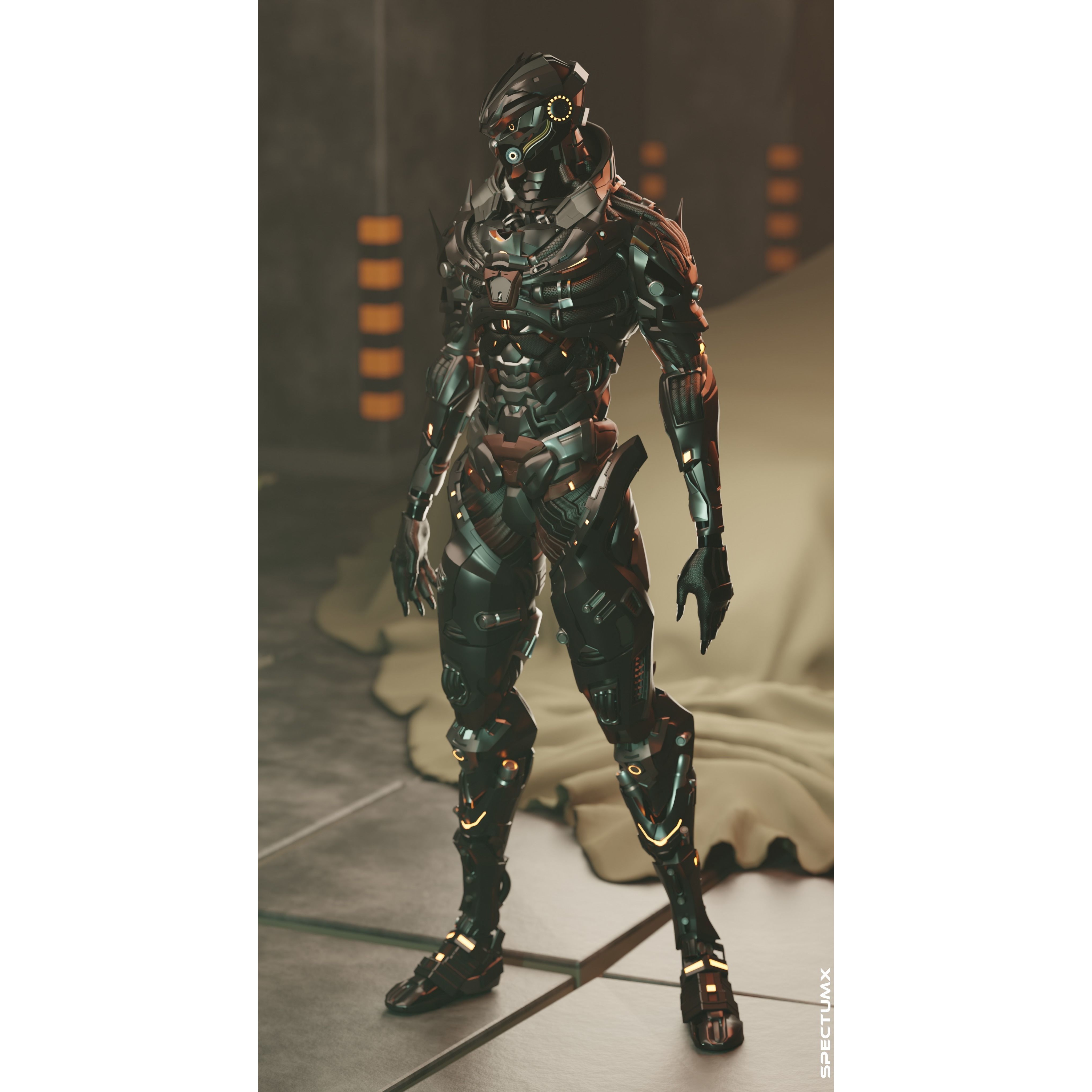 Cyberpunk Combat Armor Character - Low-Poly 3D Model - View 9