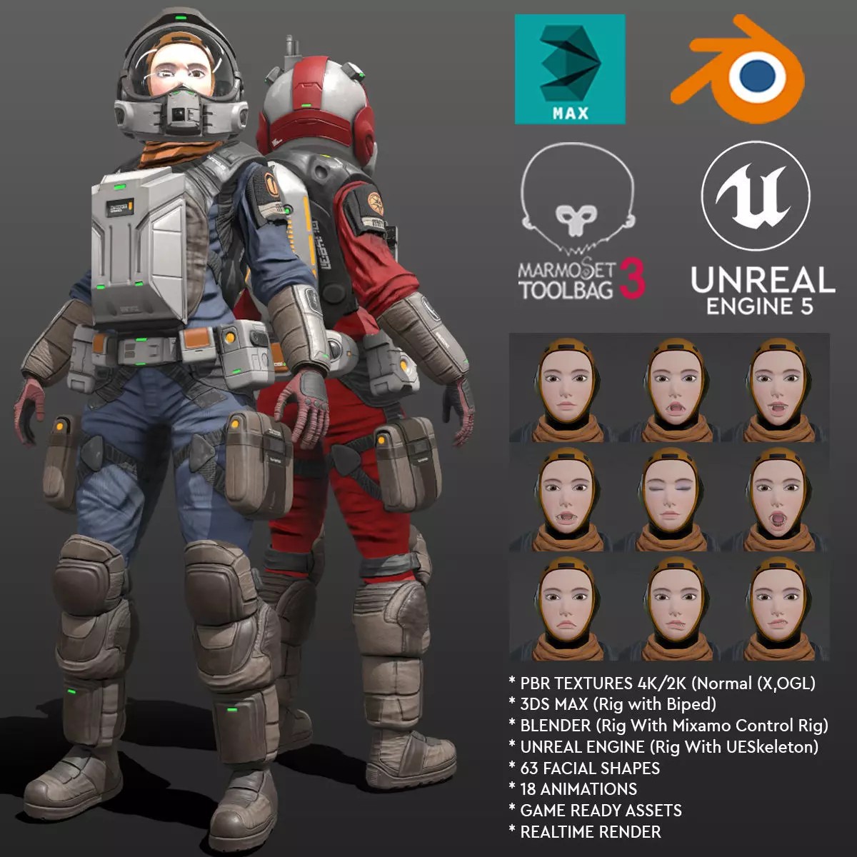 Space Marshal Female - Low-Poly Game-Ready 3D Model - View 2