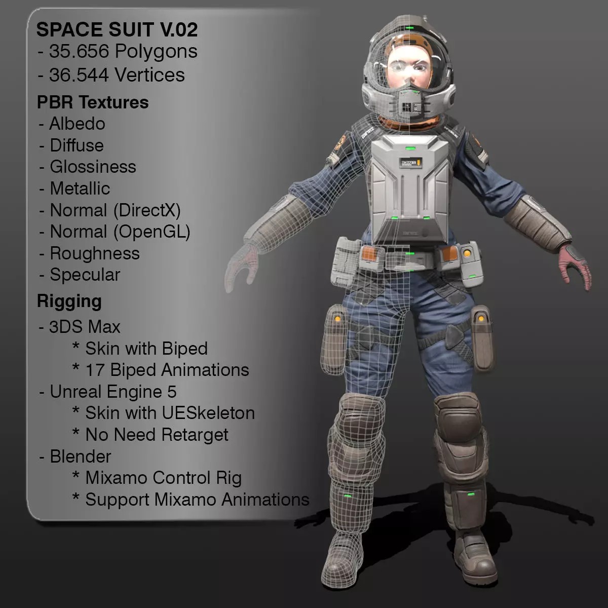 Space Marshal Female - Low-Poly Game-Ready 3D Model - View 3