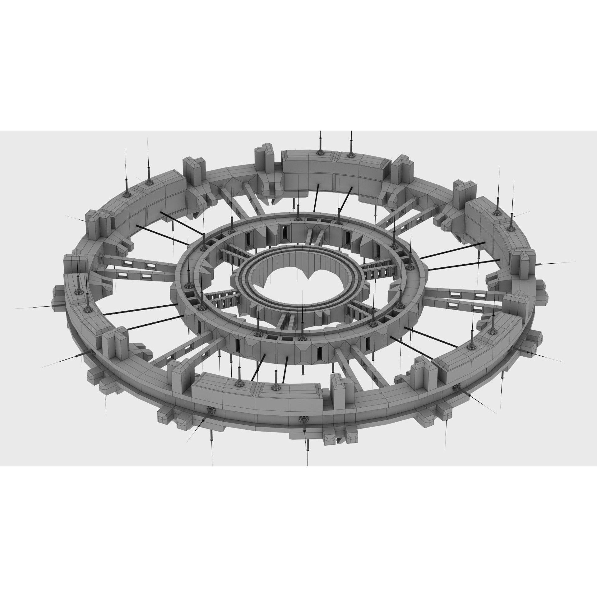 Round Space Station - Game-Ready 3D Model