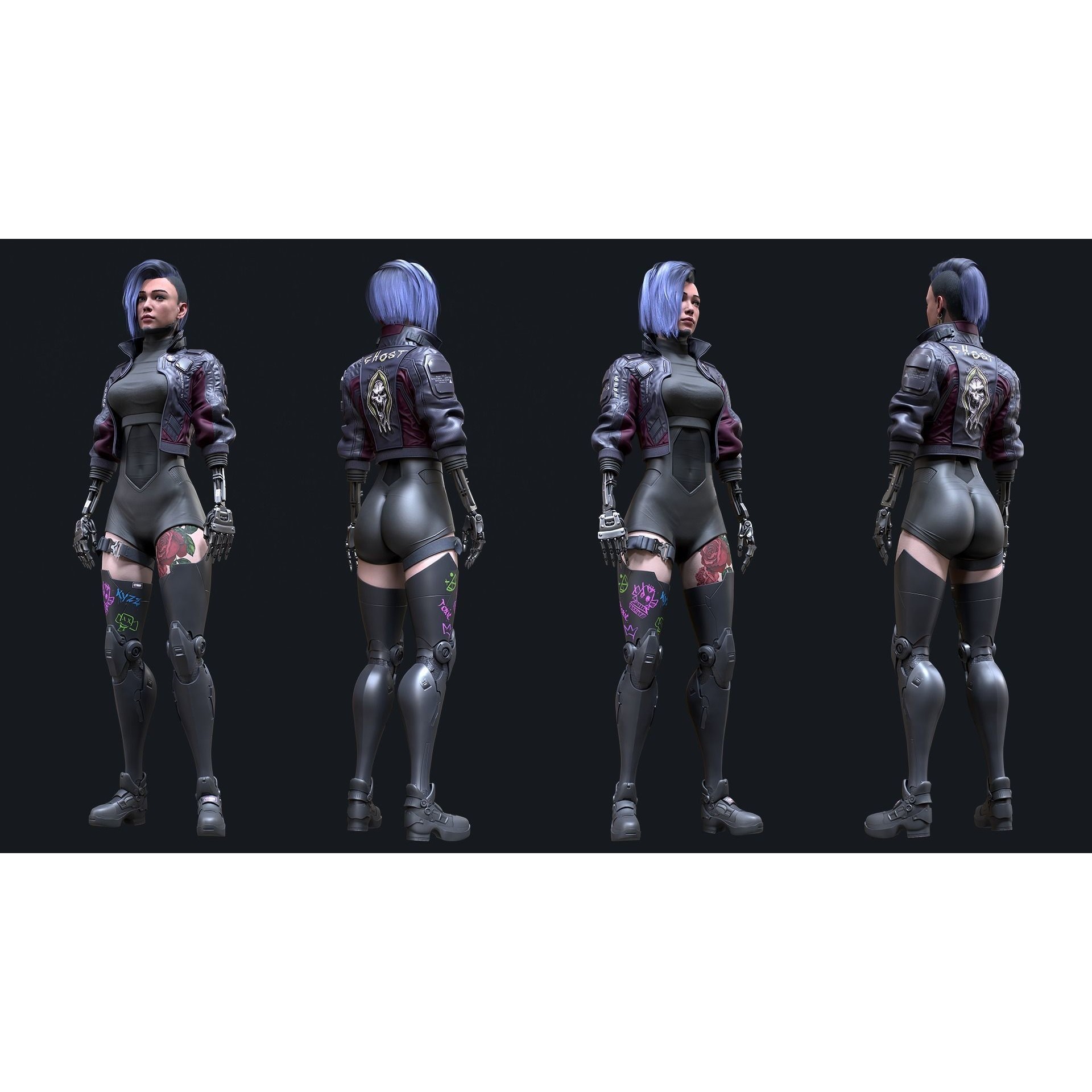 Cyberpunk Girl 4 - Low-Poly Game-Ready 3D Model - View 10