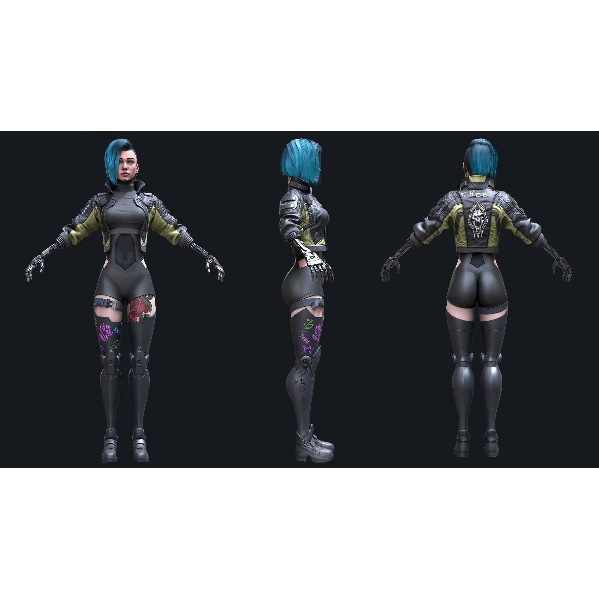 Cyberpunk Girl 4 - Low-Poly Game-Ready 3D Model - View 11