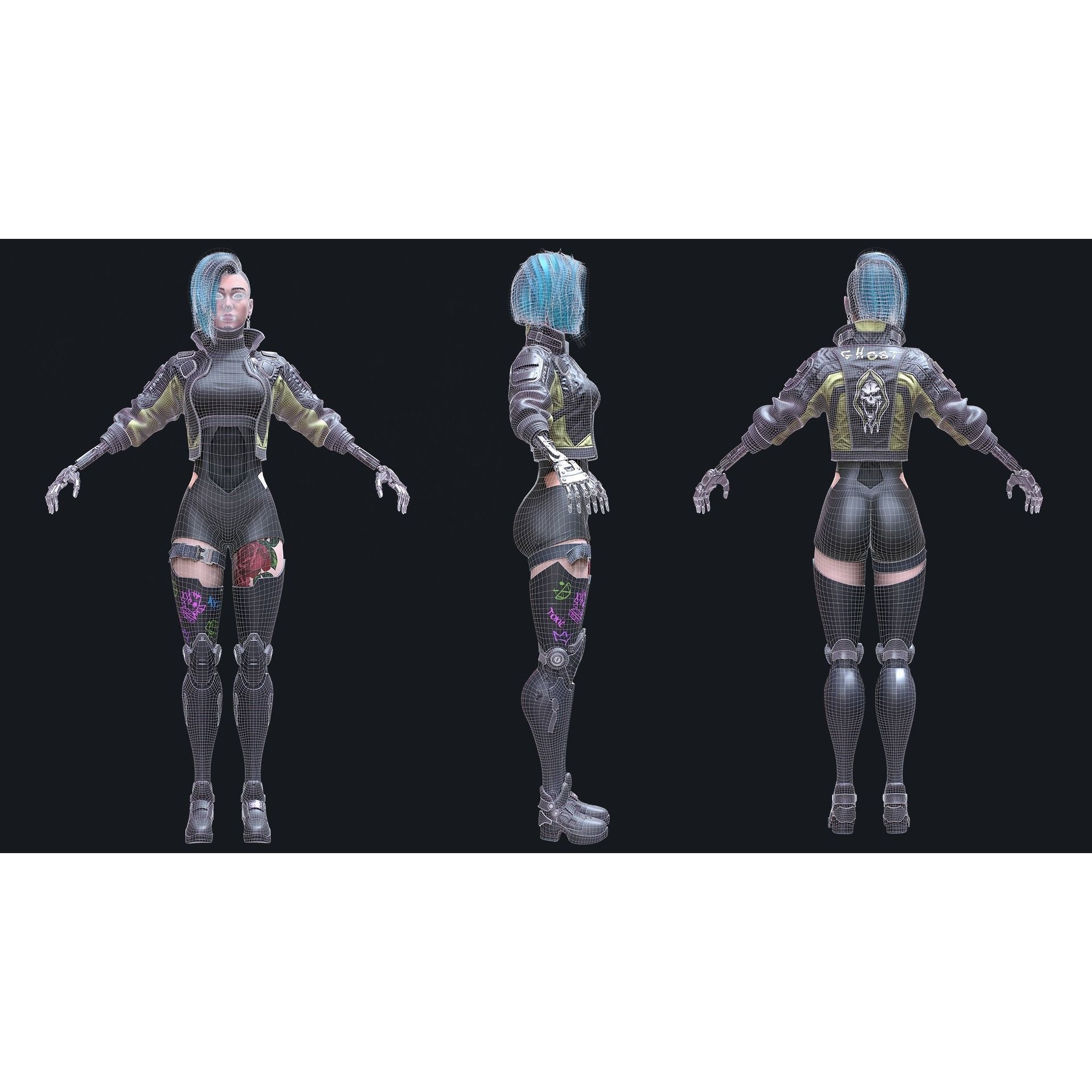 Cyberpunk Girl 4 - Low-Poly Game-Ready 3D Model - View 12