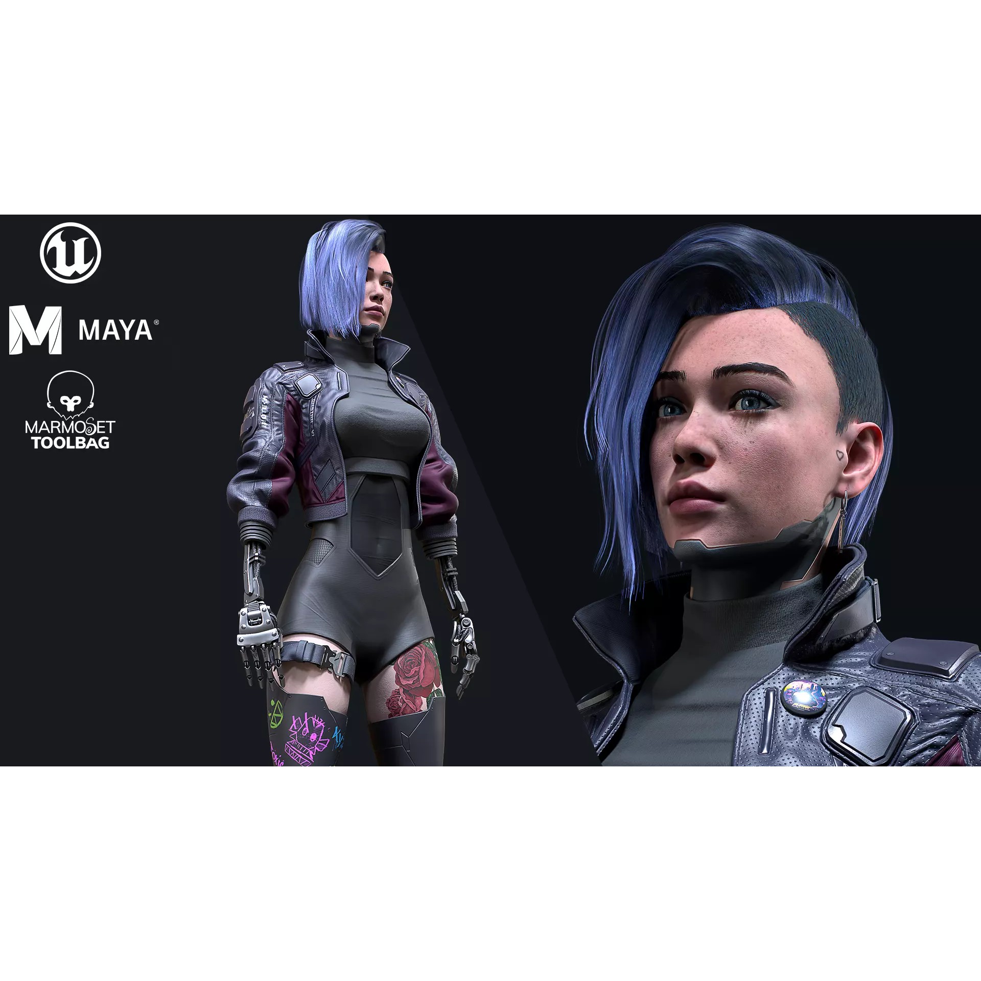 Cyberpunk Girl 4 - Low-Poly Game-Ready 3D Model - View 2