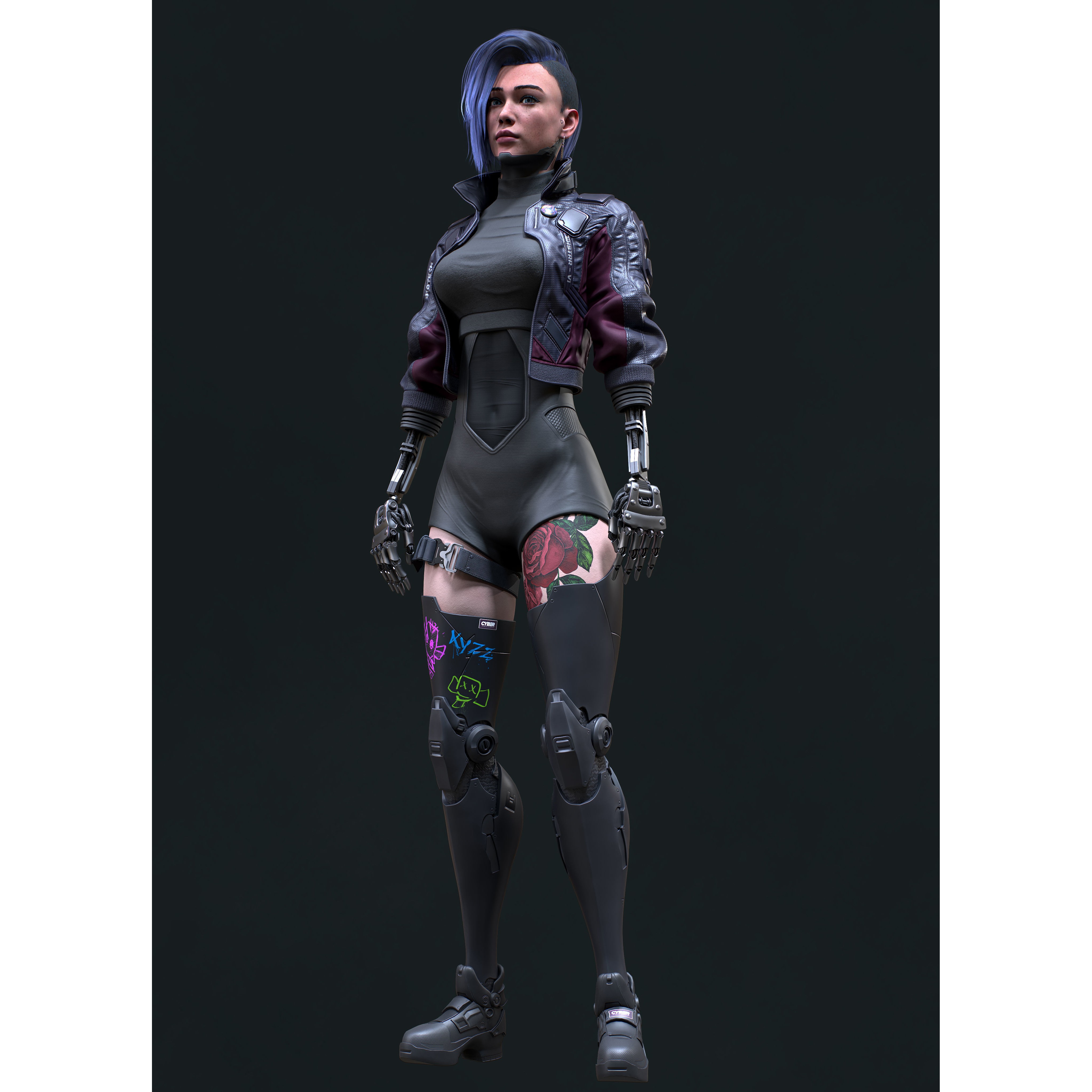 Cyberpunk Girl 4 - Low-Poly Game-Ready 3D Model - View 6