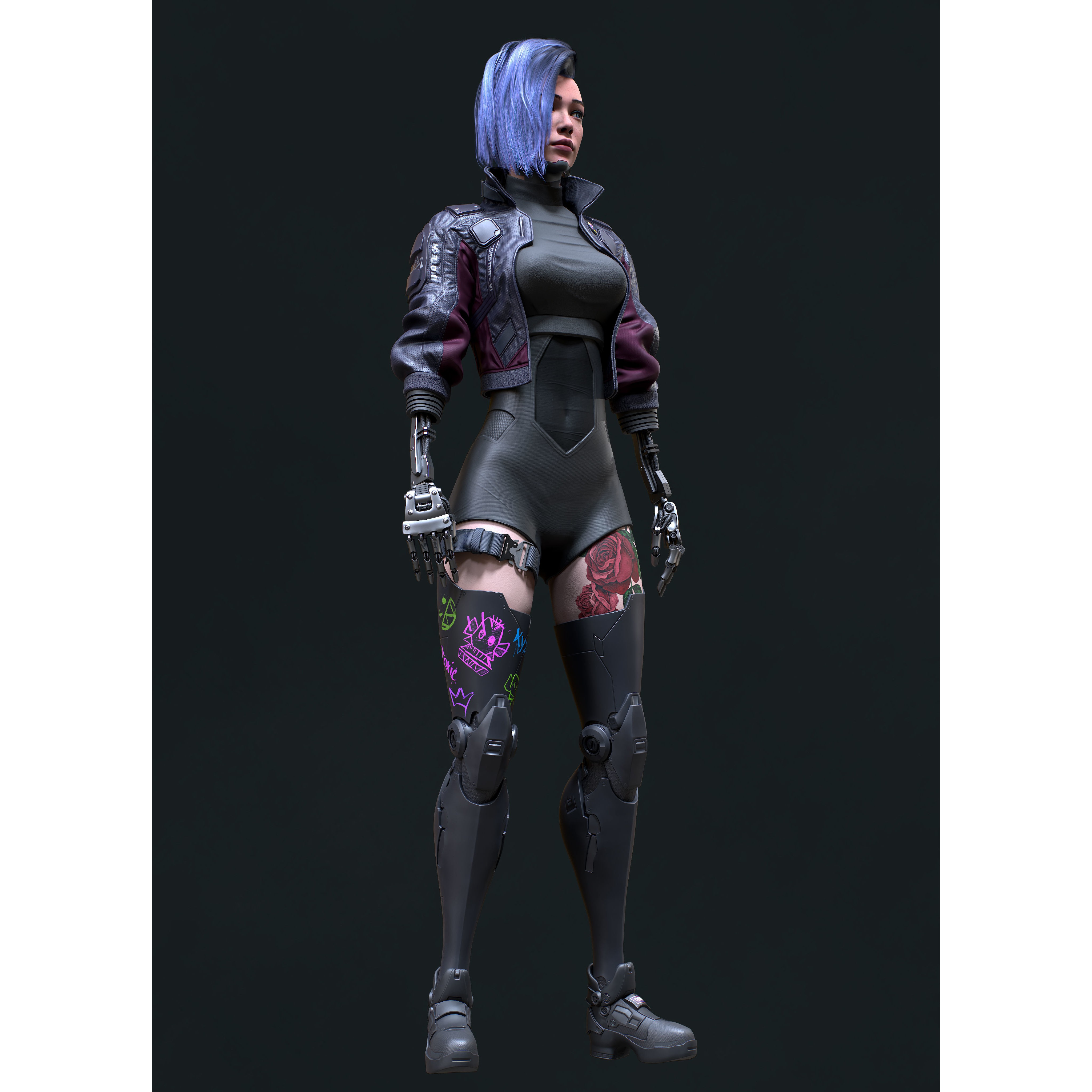 Cyberpunk Girl 4 - Low-Poly Game-Ready 3D Model - View 7