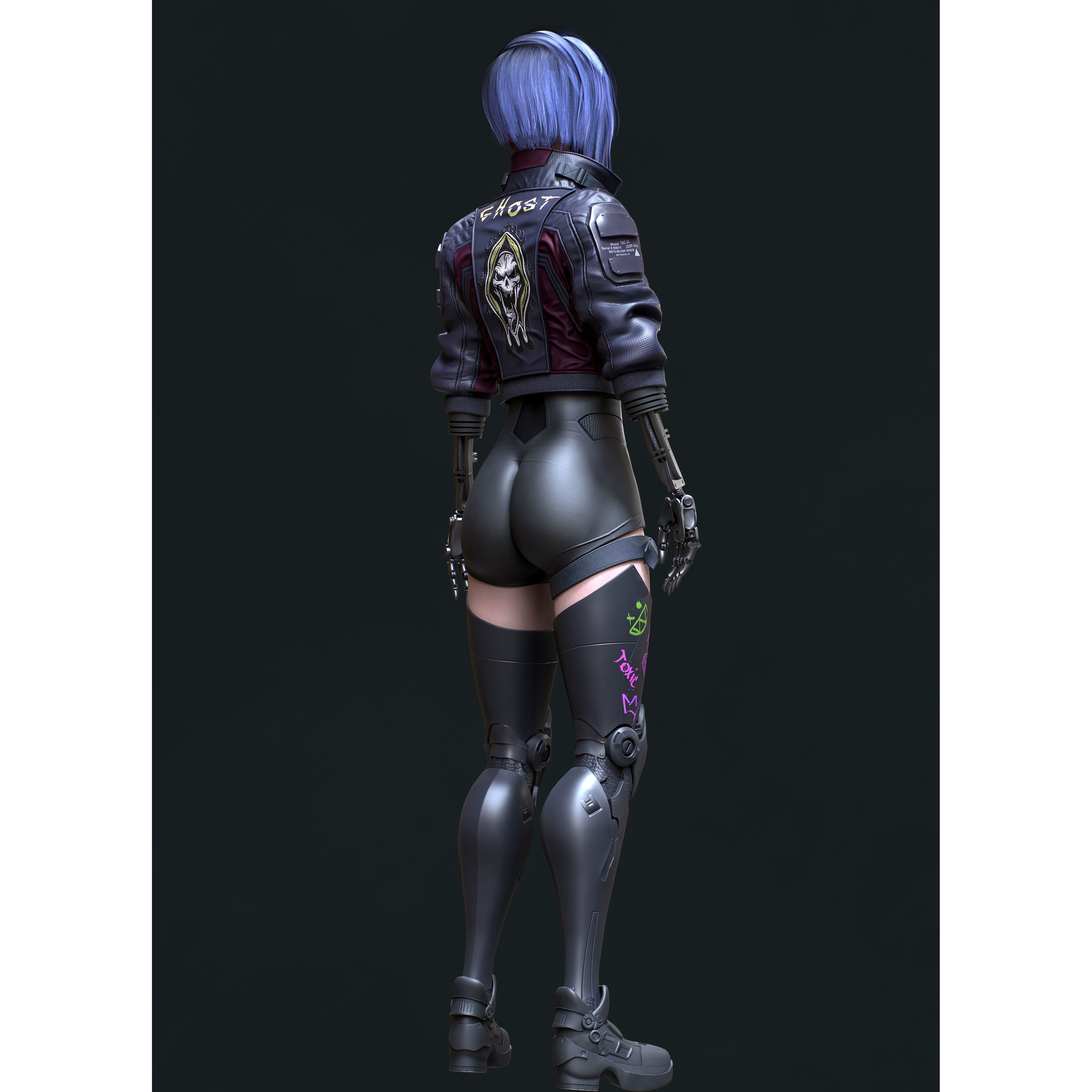 Cyberpunk Girl 4 - Low-Poly Game-Ready 3D Model - View 8