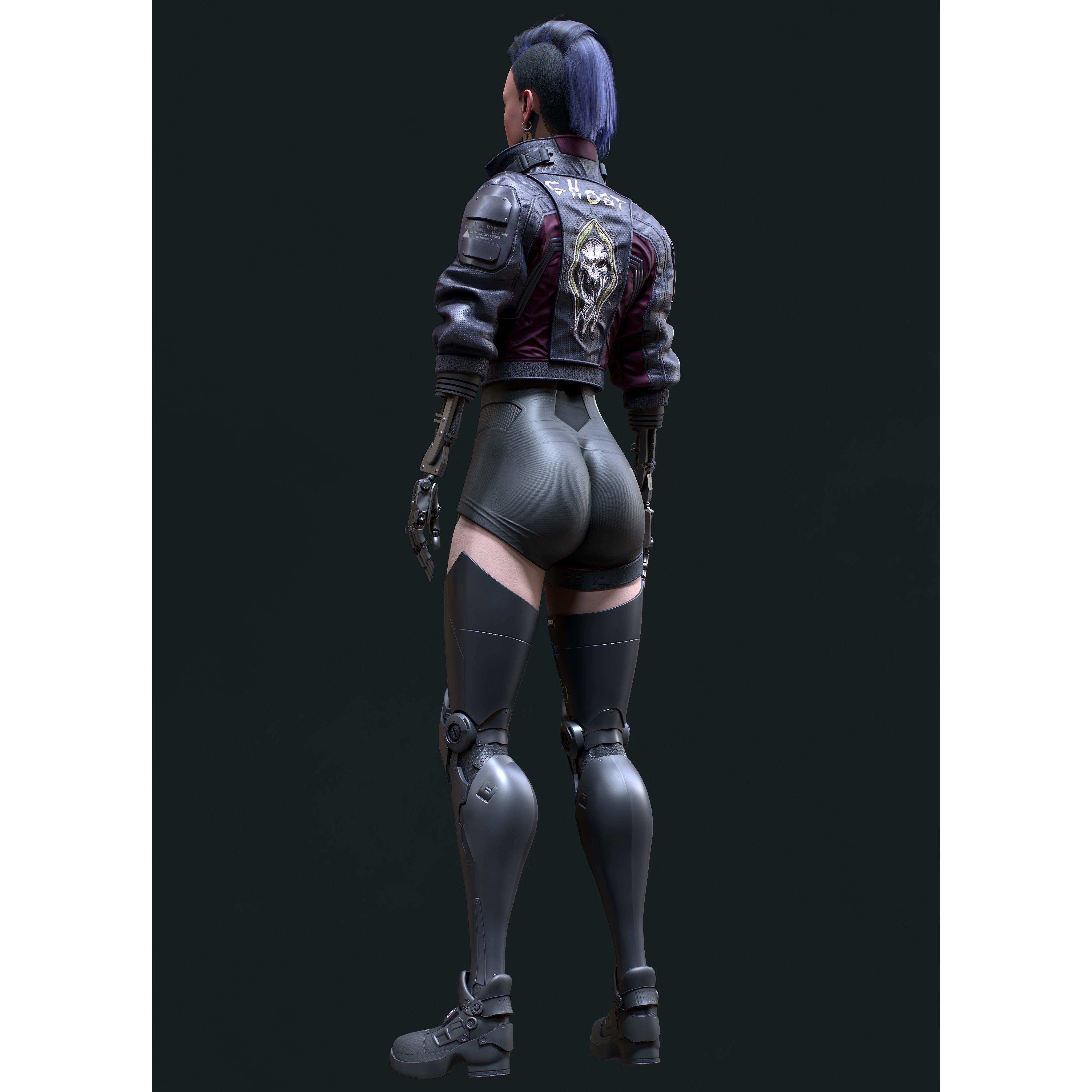 Cyberpunk Girl 4 - Low-Poly Game-Ready 3D Model - View 9