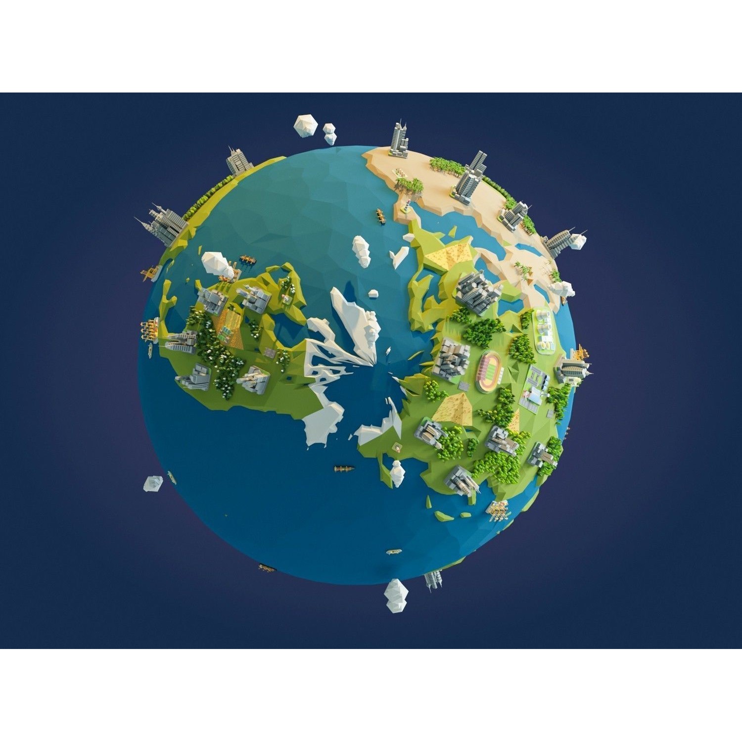 Low Poly Earth - Low-Poly Game-Ready 3D Model - View 11