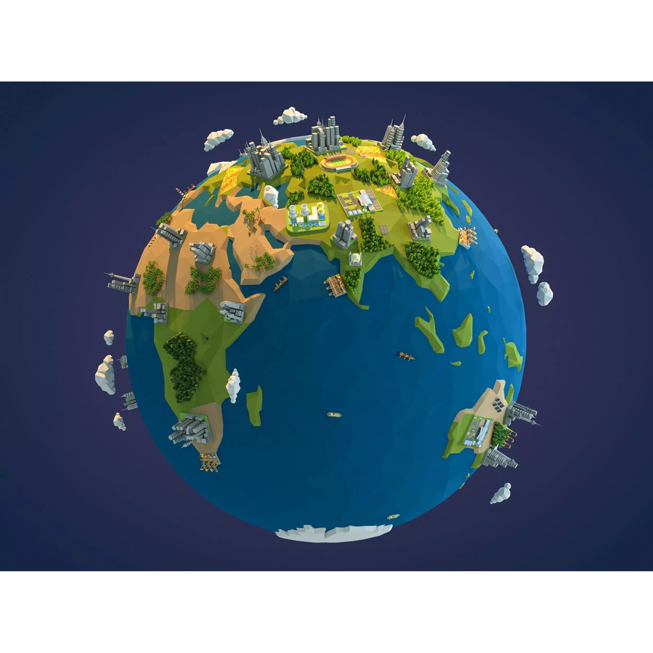 Low Poly Earth - Low-Poly Game-Ready 3D Model - View 2