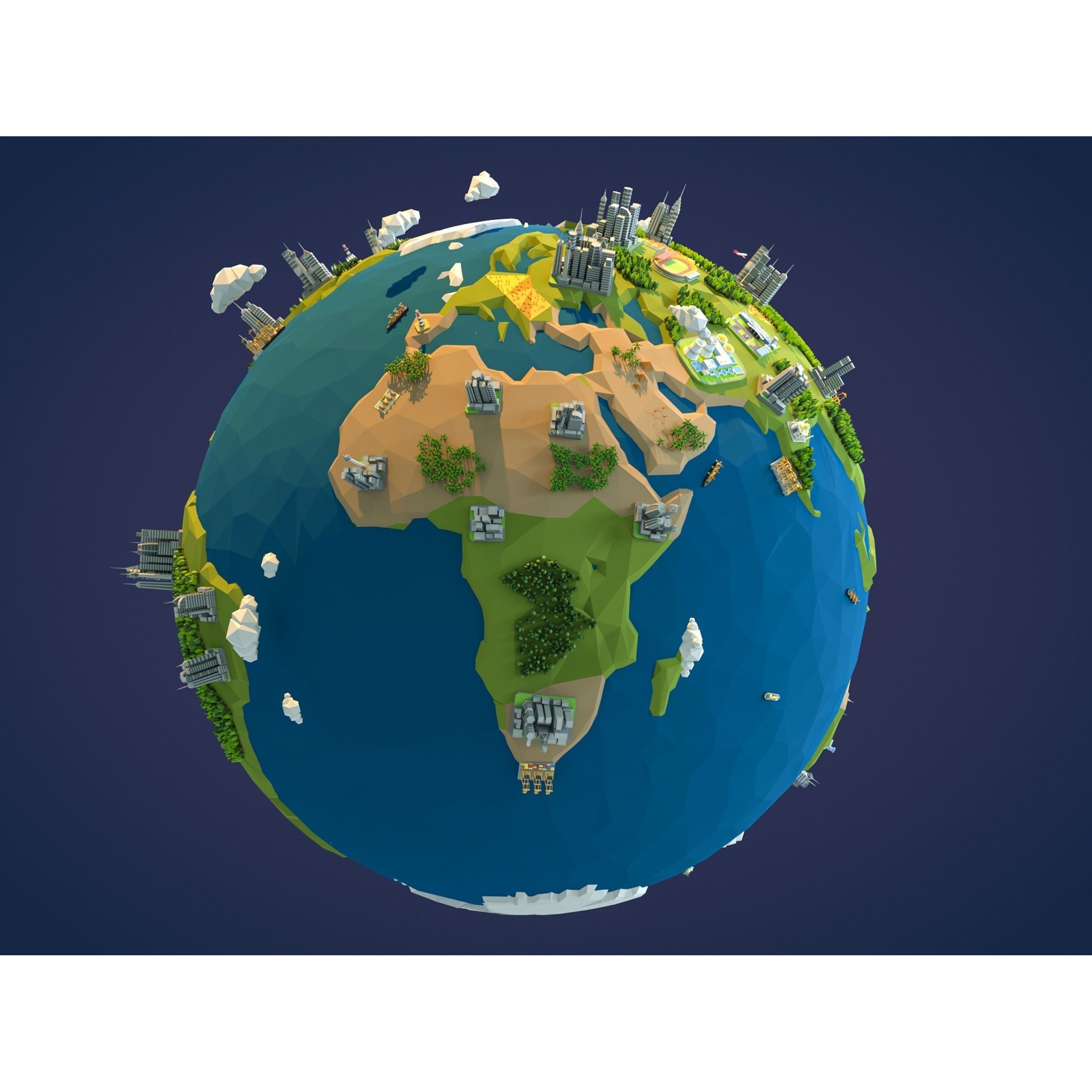 Low Poly Earth - Low-Poly Game-Ready 3D Model - View 21