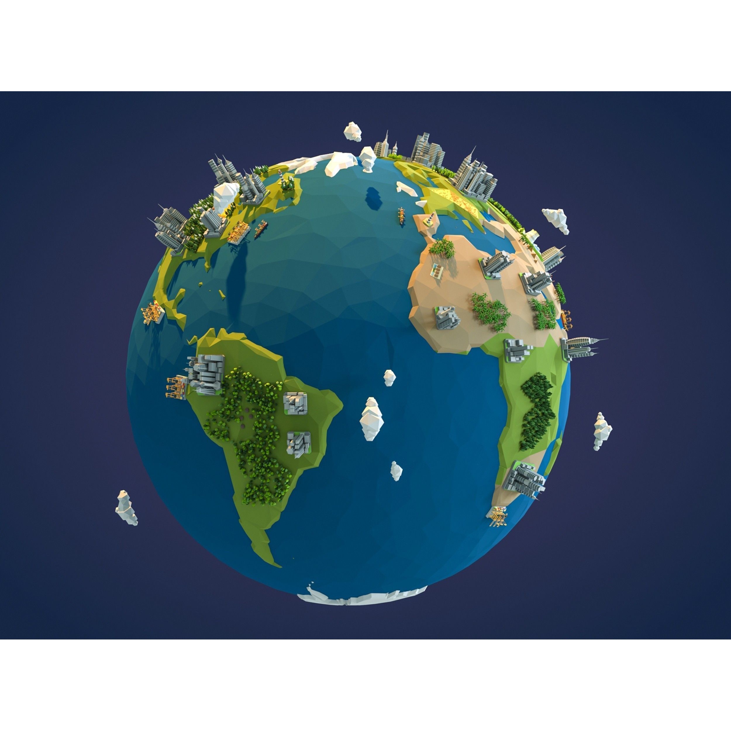 Low Poly Earth - Low-Poly Game-Ready 3D Model - View 22