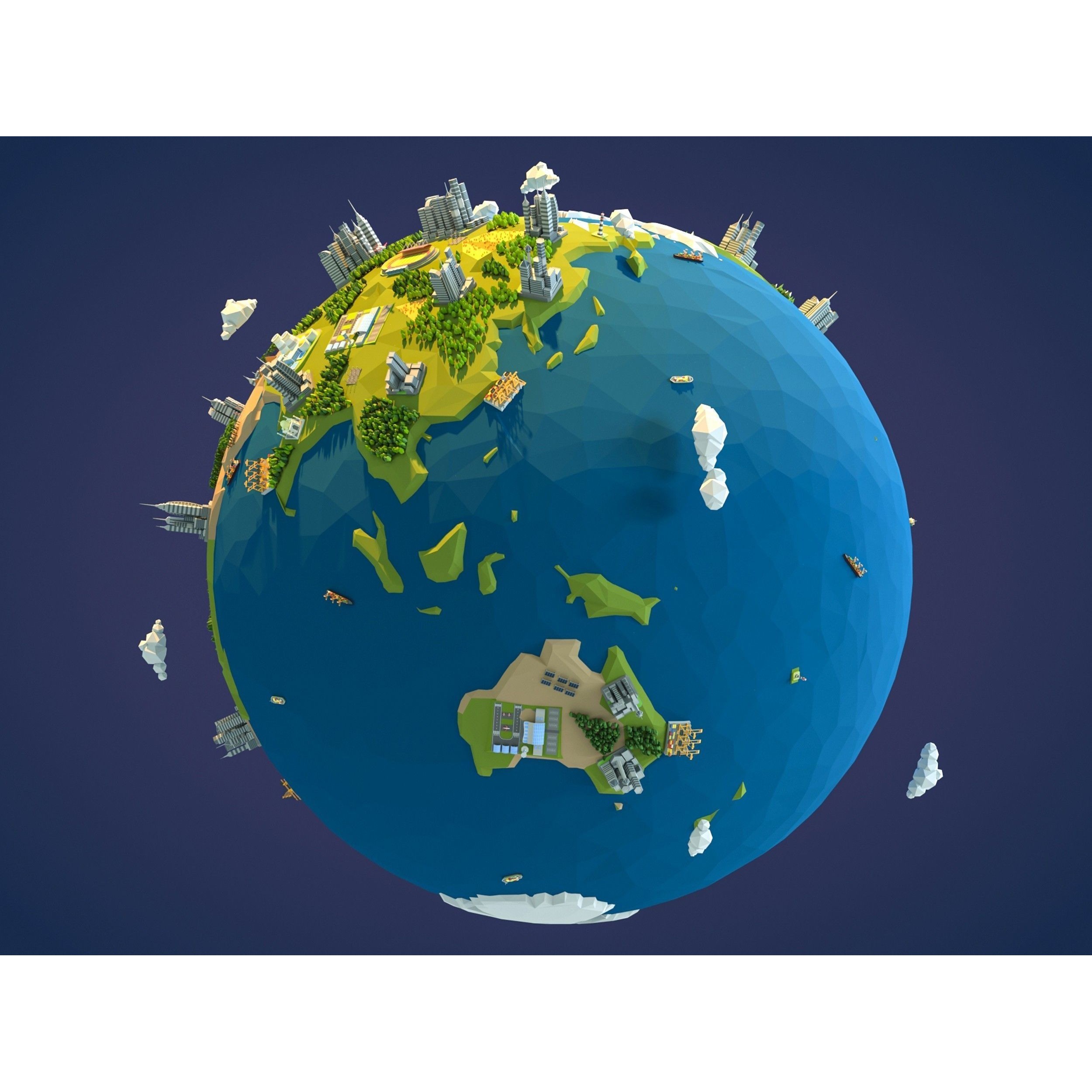 Low Poly Earth - Low-Poly Game-Ready 3D Model - View 3