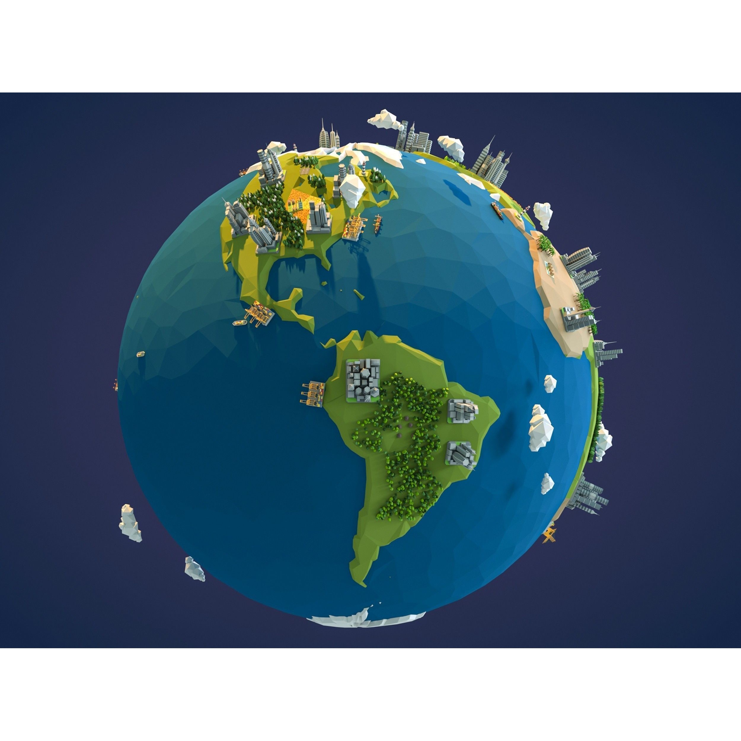 Low Poly Earth - Low-Poly Game-Ready 3D Model - View 4
