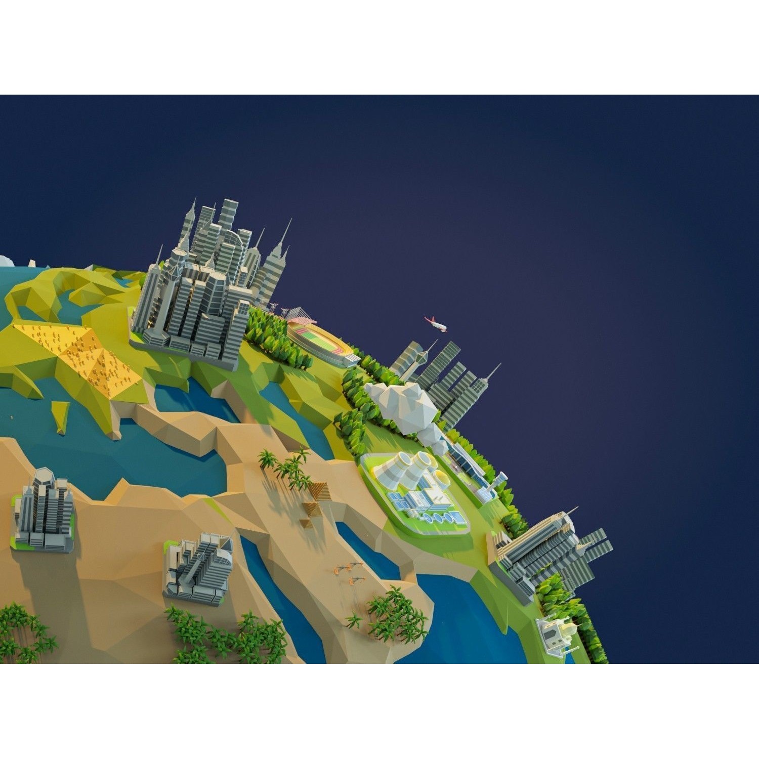 Low Poly Earth - Low-Poly Game-Ready 3D Model - View 8