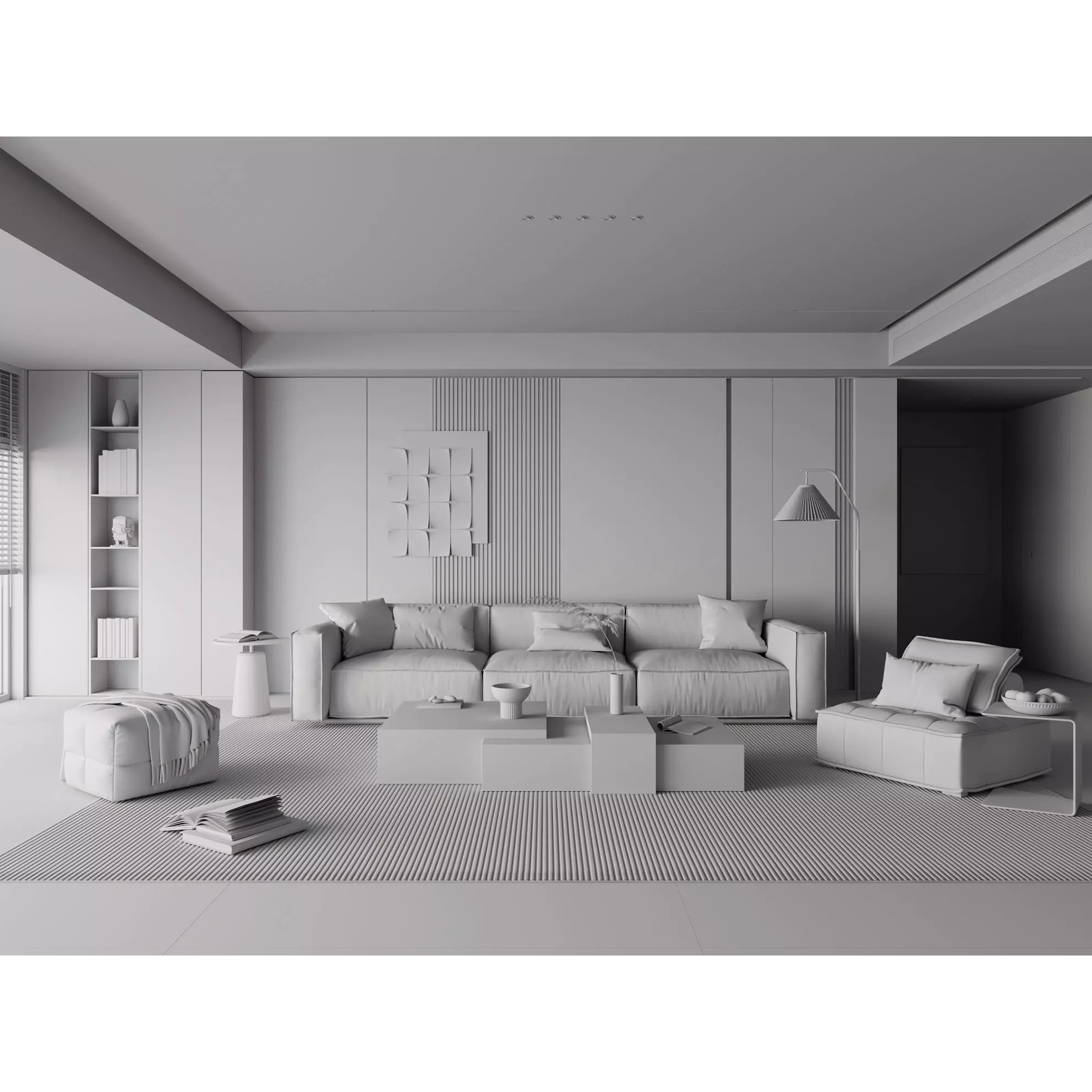Modern Neutral Living Space - Game-Ready 3D Model