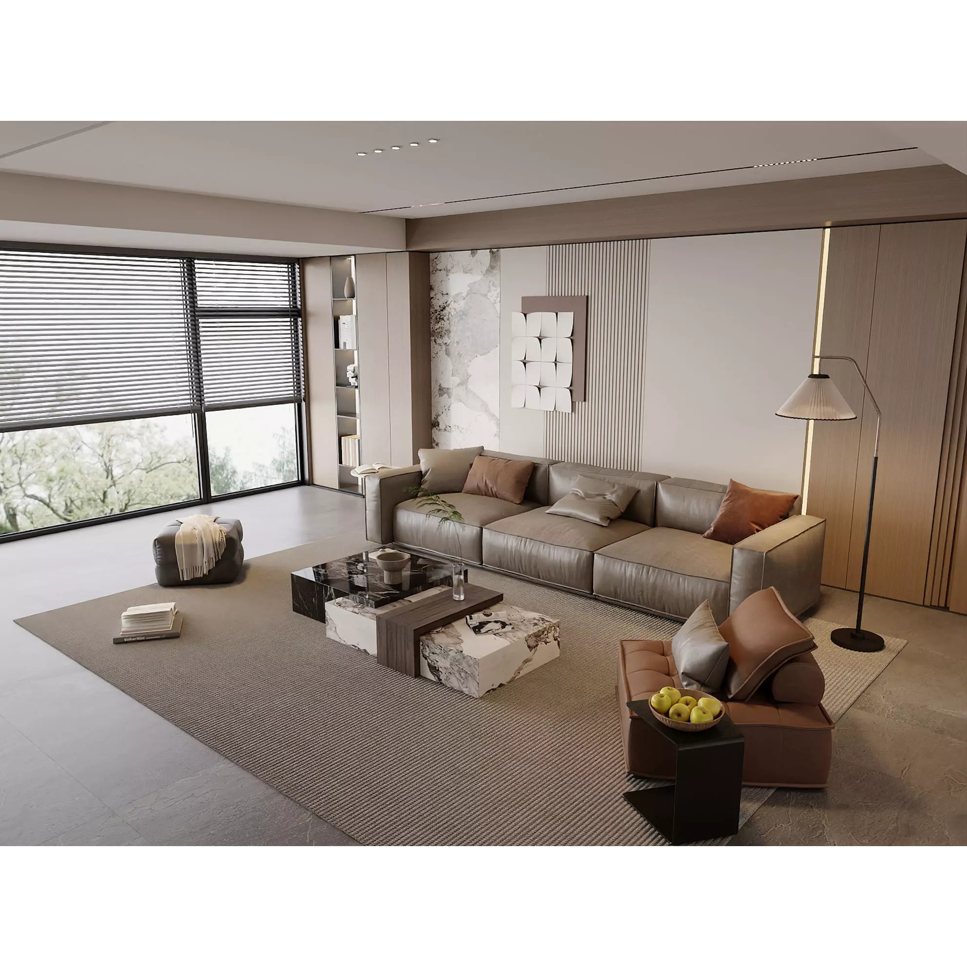 Modern Neutral Living Space - Game-Ready 3D Model - View 3