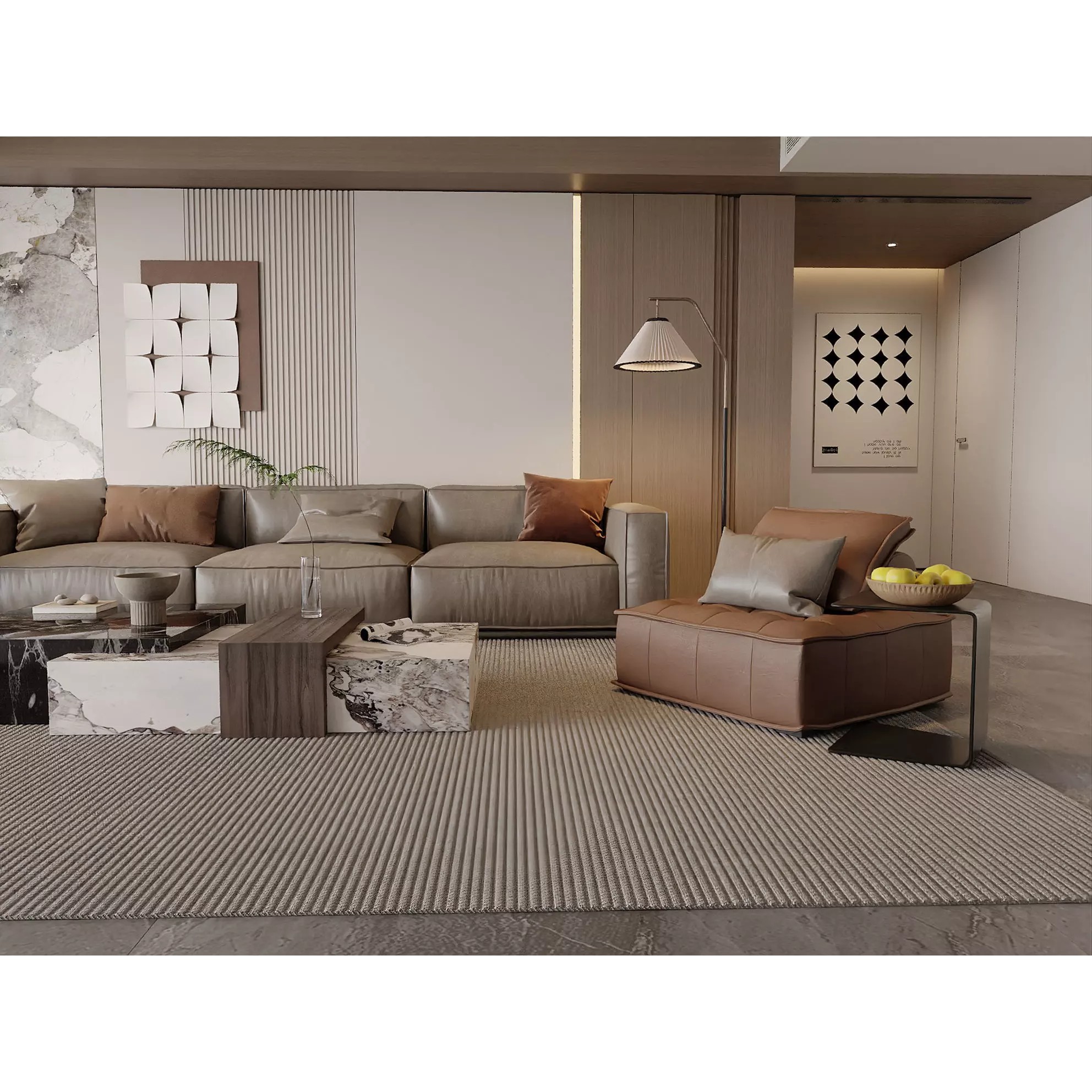 Modern Neutral Living Space - Game-Ready 3D Model - View 4