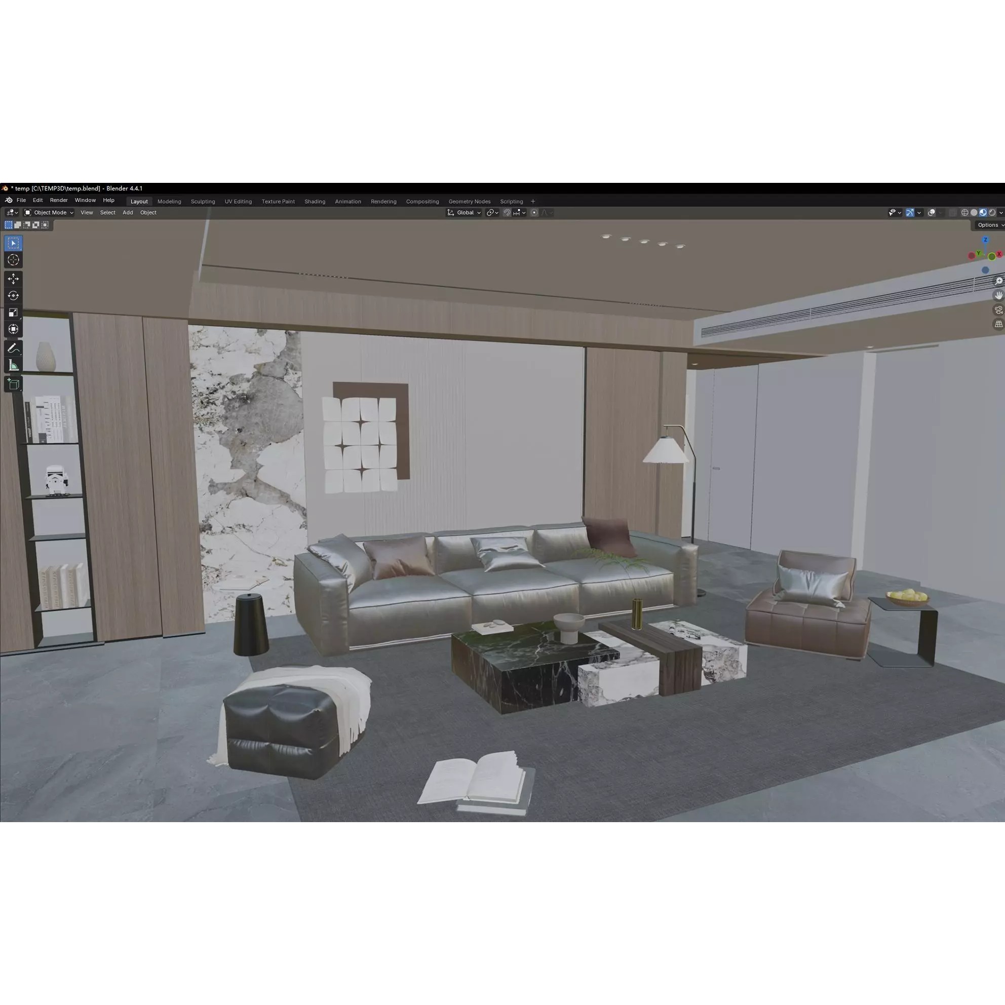 Modern Neutral Living Space - Game-Ready 3D Model - View 9