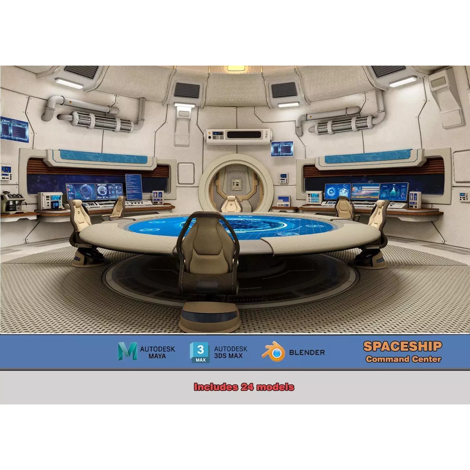 Spaceship Command Center - Game-Ready 3D Model - View 2
