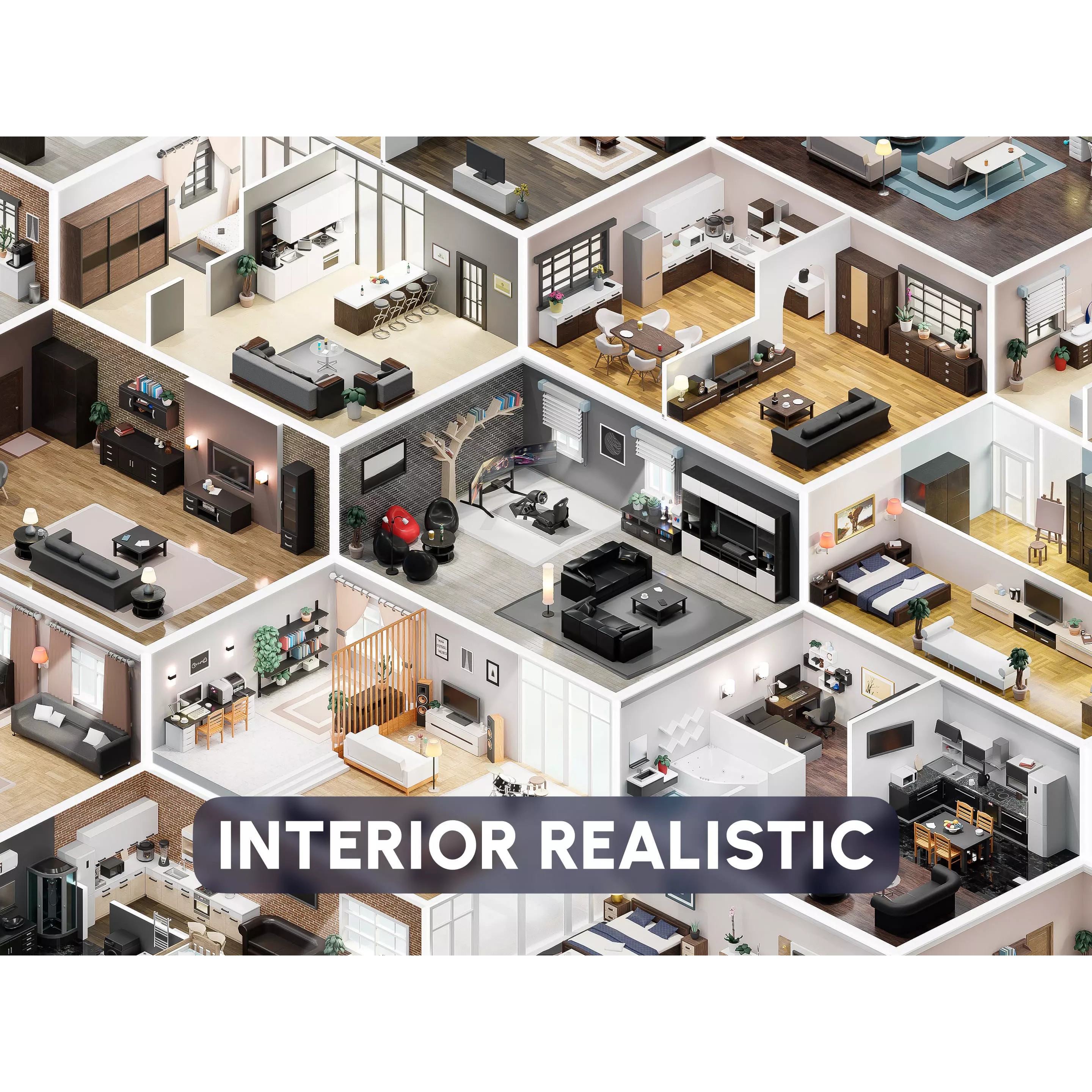 Interior Realistic - Low-Poly Game-Ready 3D Model - View 2