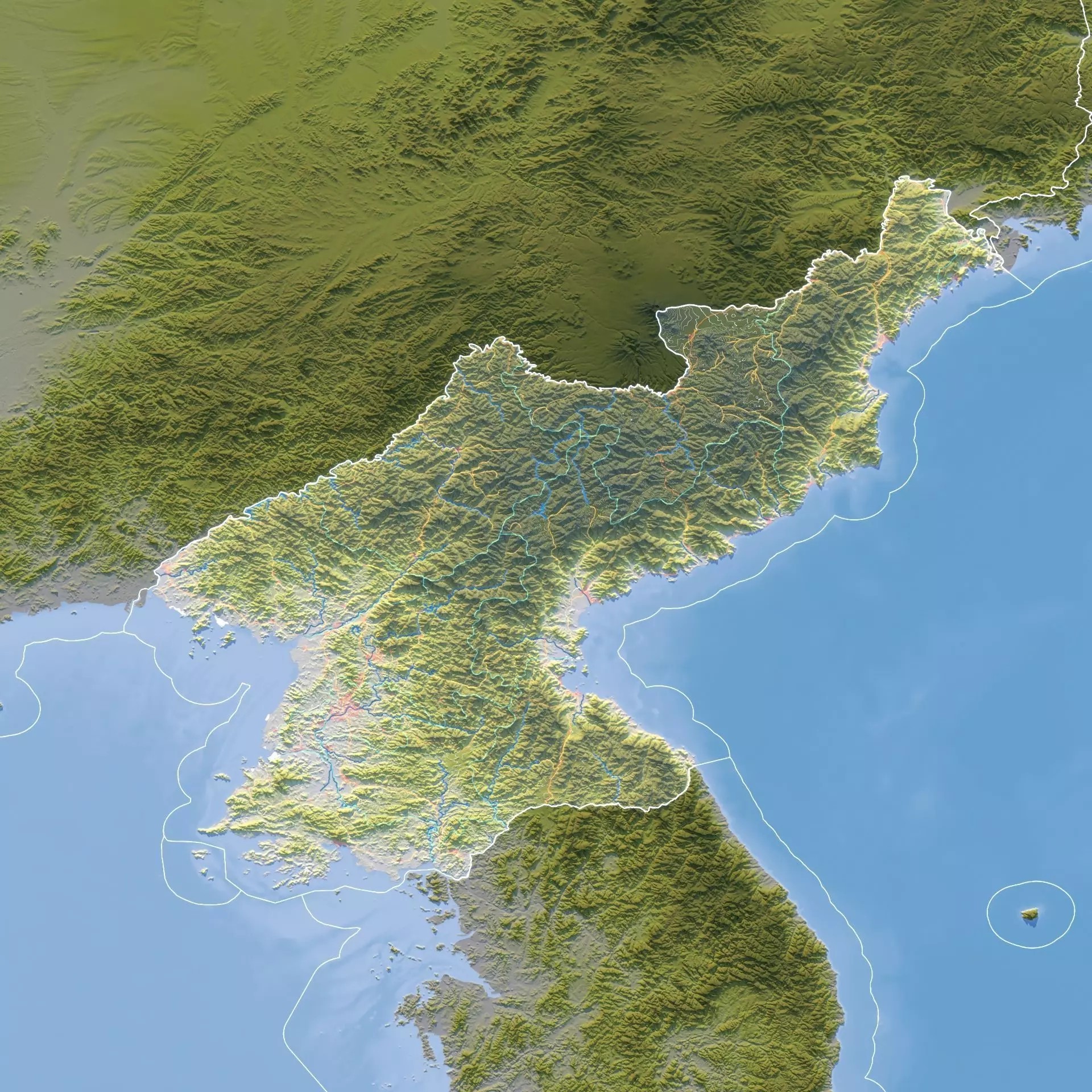 North Korea Map - Realistic Satellite Terrain 3D Model - View 11