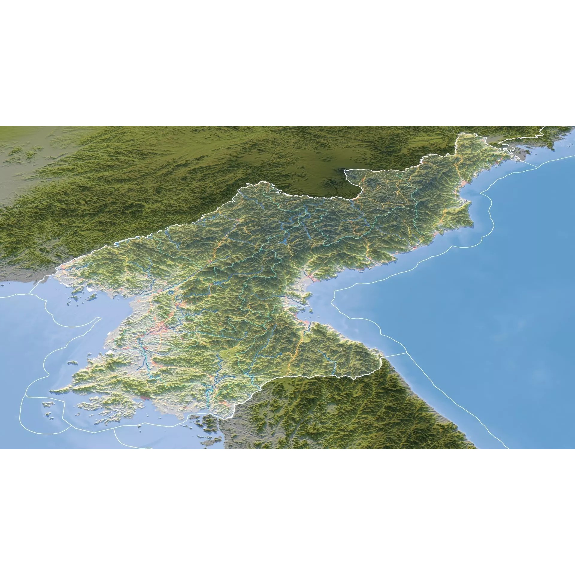 North Korea Map - Realistic Satellite Terrain 3D Model - View 13