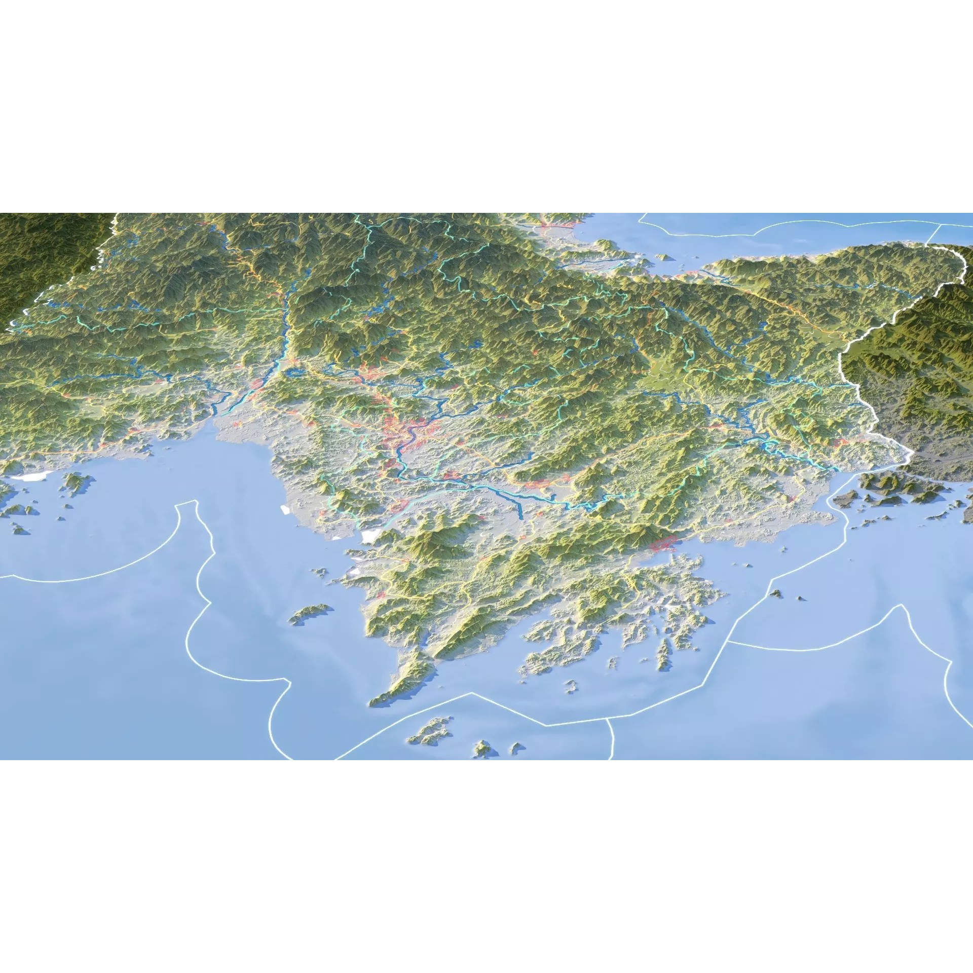 North Korea Map - Realistic Satellite Terrain 3D Model - View 14