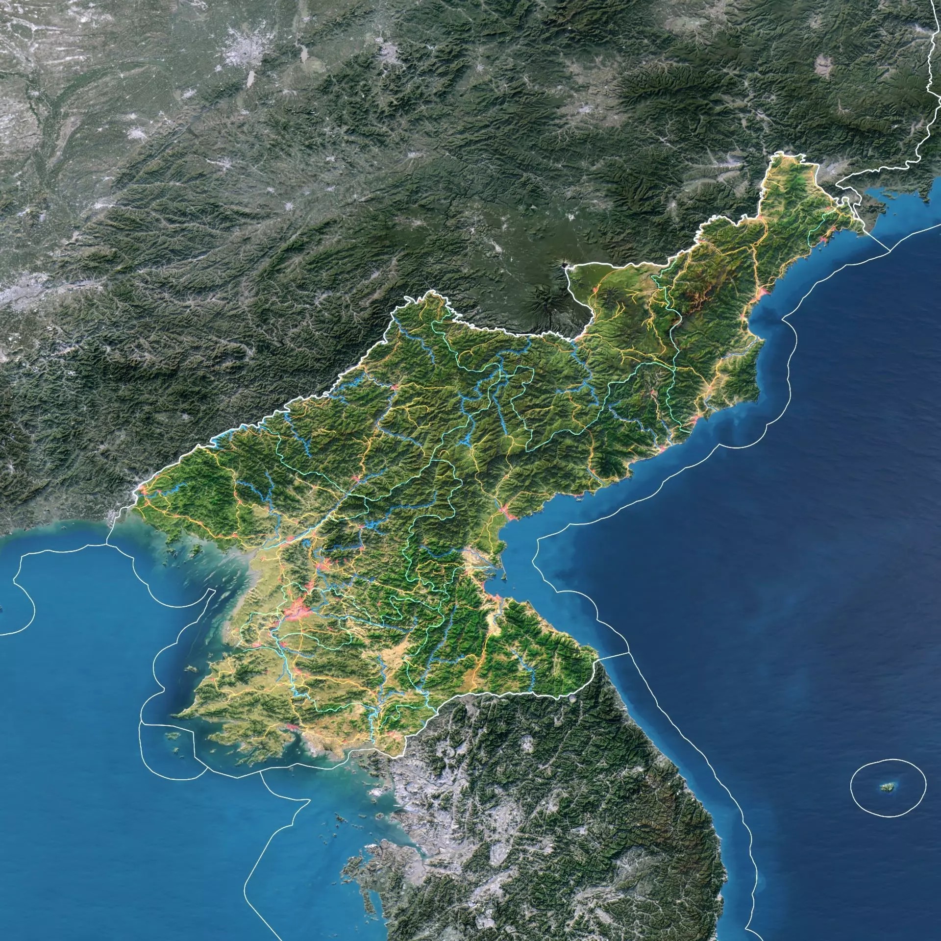 North Korea Map - Realistic Satellite Terrain 3D Model - View 3