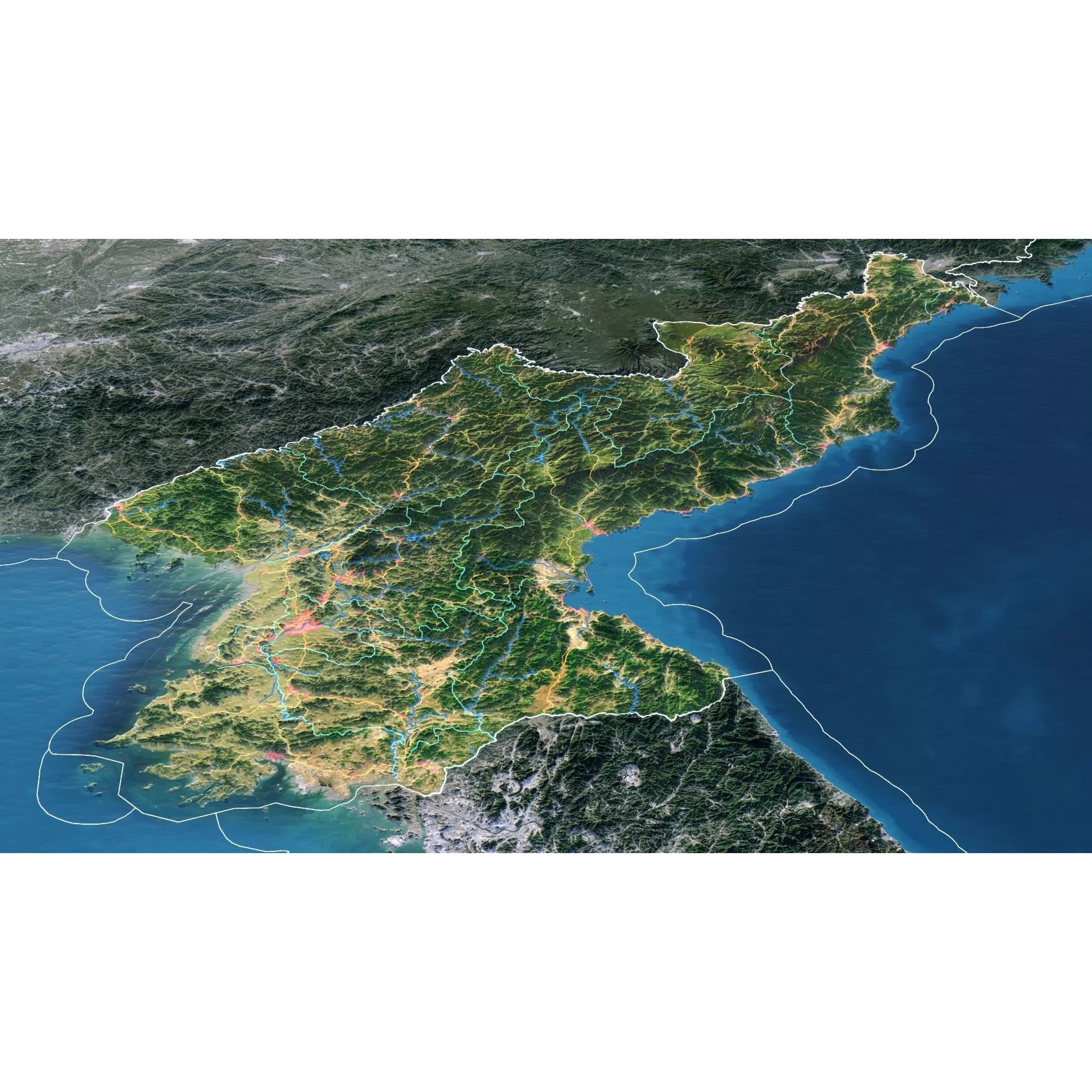 North Korea Map - Realistic Satellite Terrain 3D Model - View 4