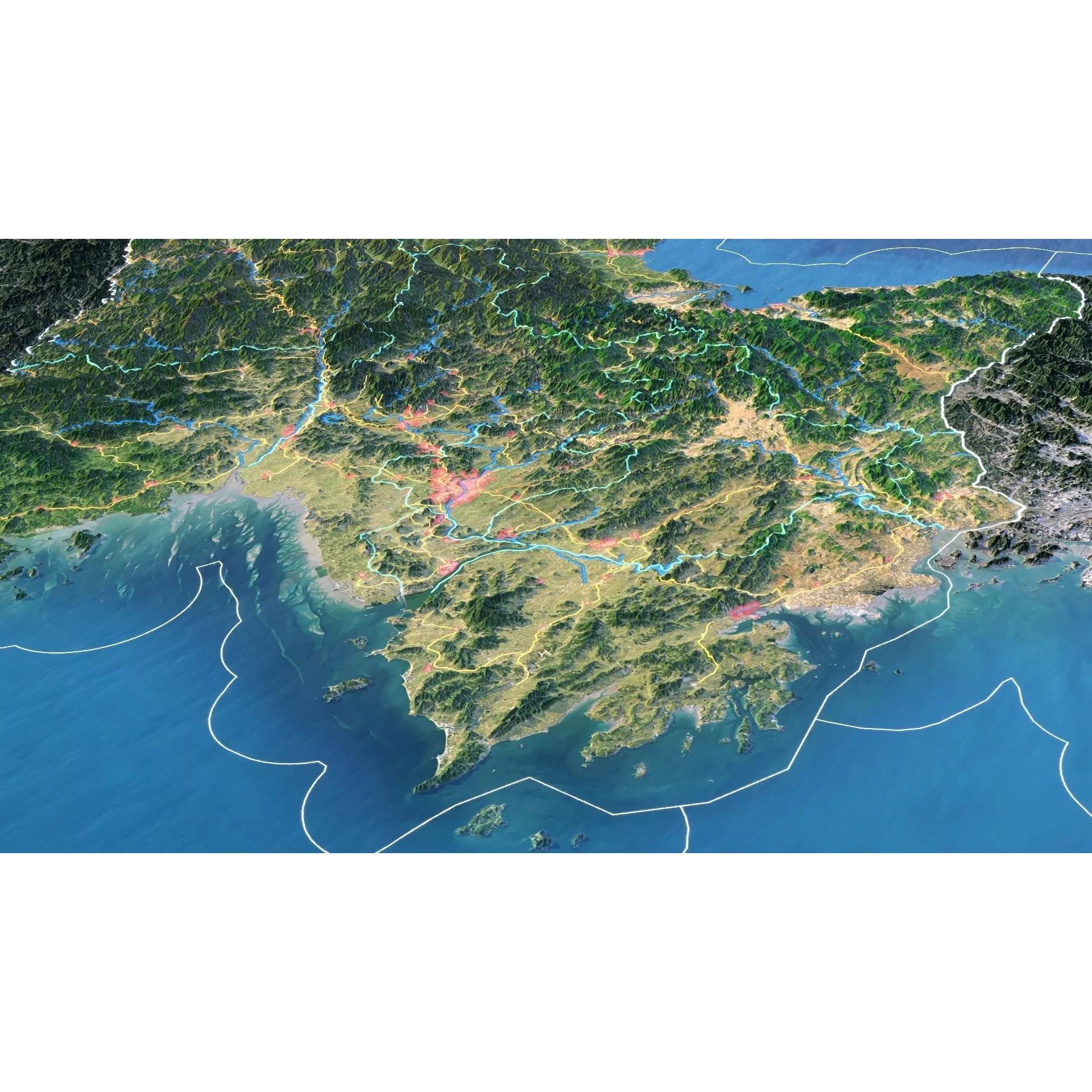 North Korea Map - Realistic Satellite Terrain 3D Model - View 5