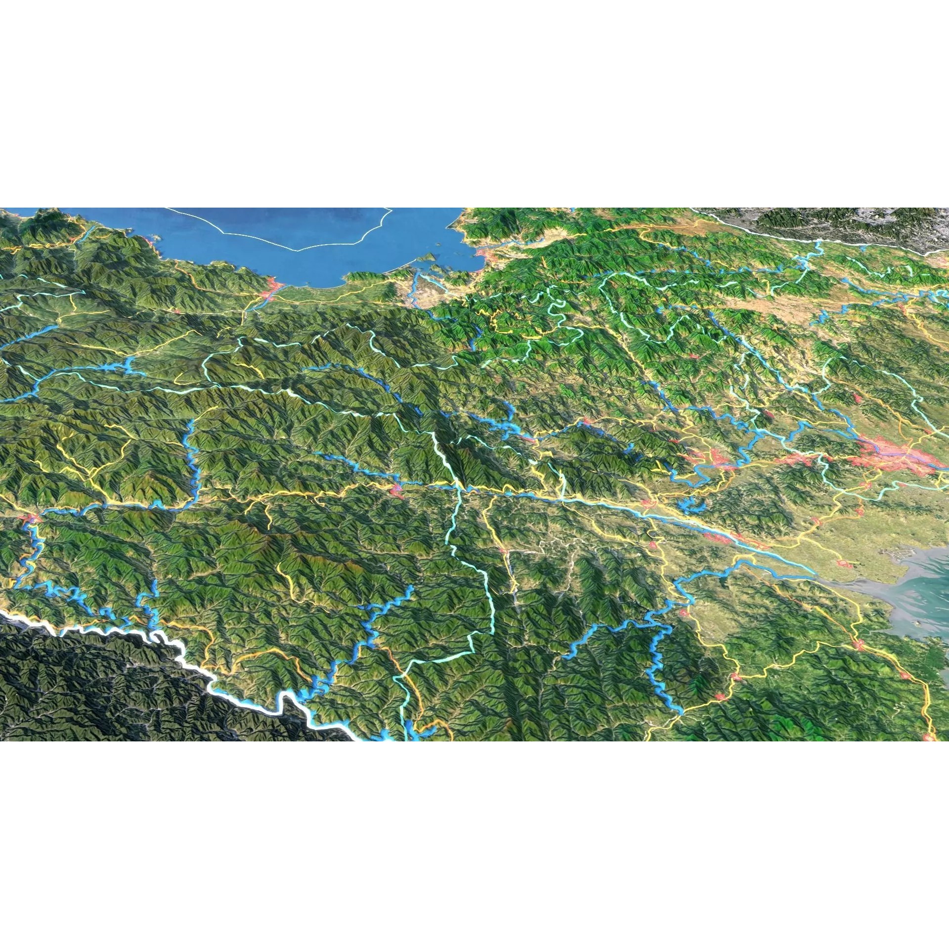 North Korea Map - Realistic Satellite Terrain 3D Model - View 7