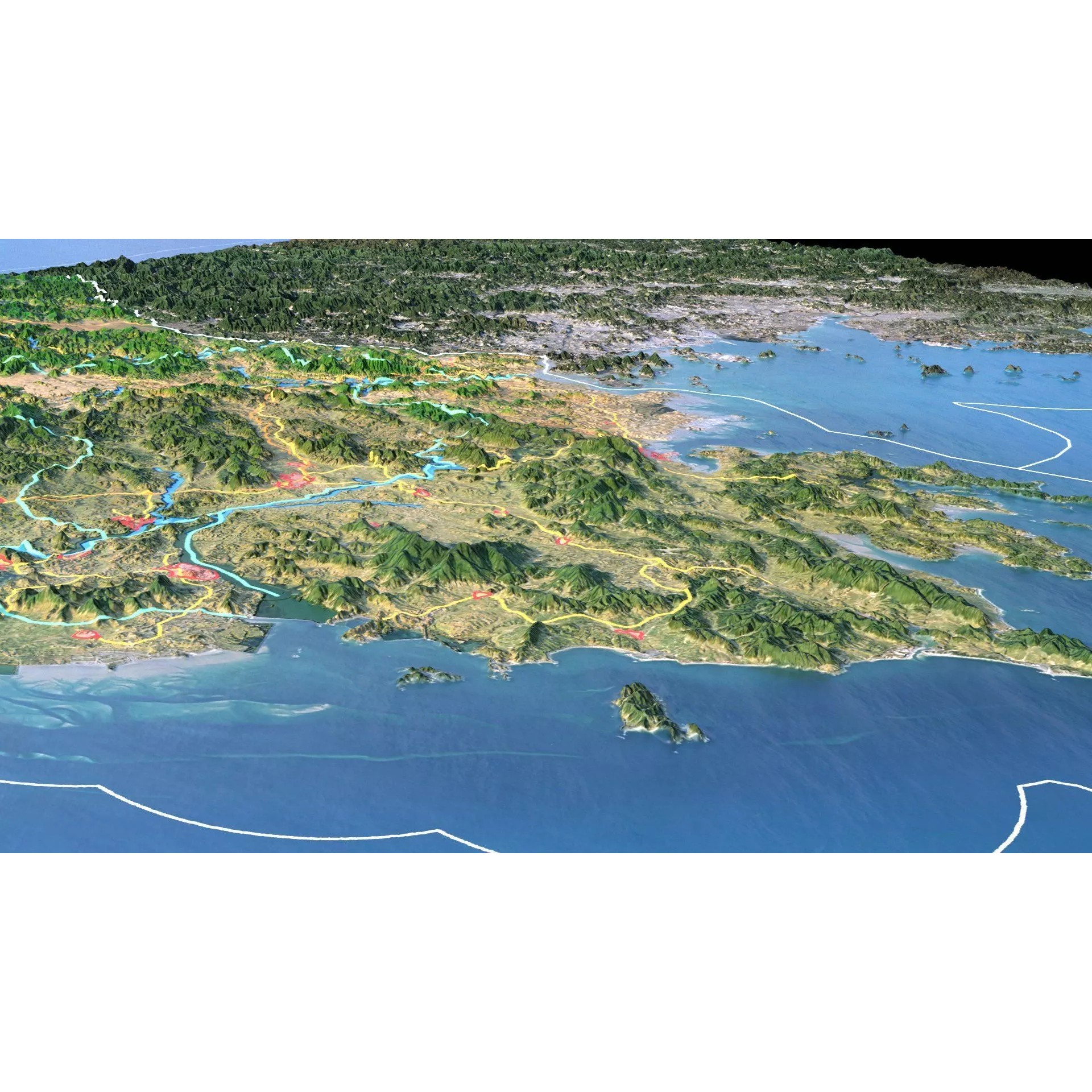 North Korea Map - Realistic Satellite Terrain 3D Model - View 9